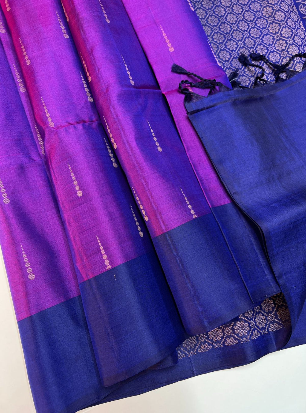 Purple & Navy - Soft Silk Saree