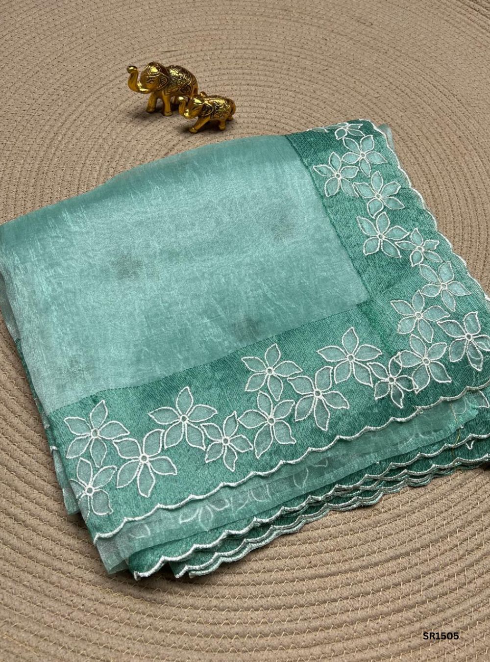 Aqua Green - Organza Embroided Saree
