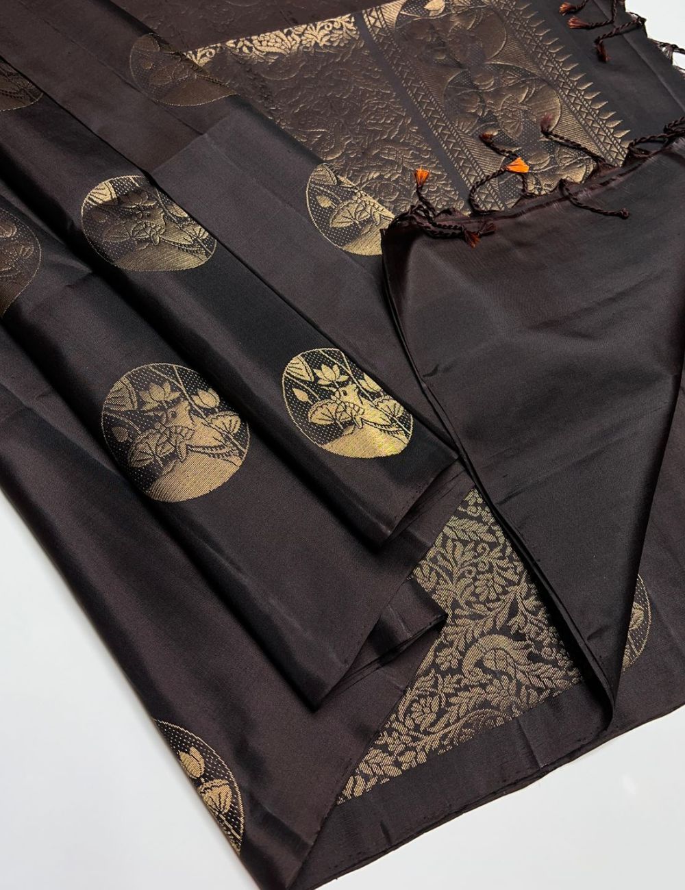Dark Coffee Brown - Soft Silk Saree