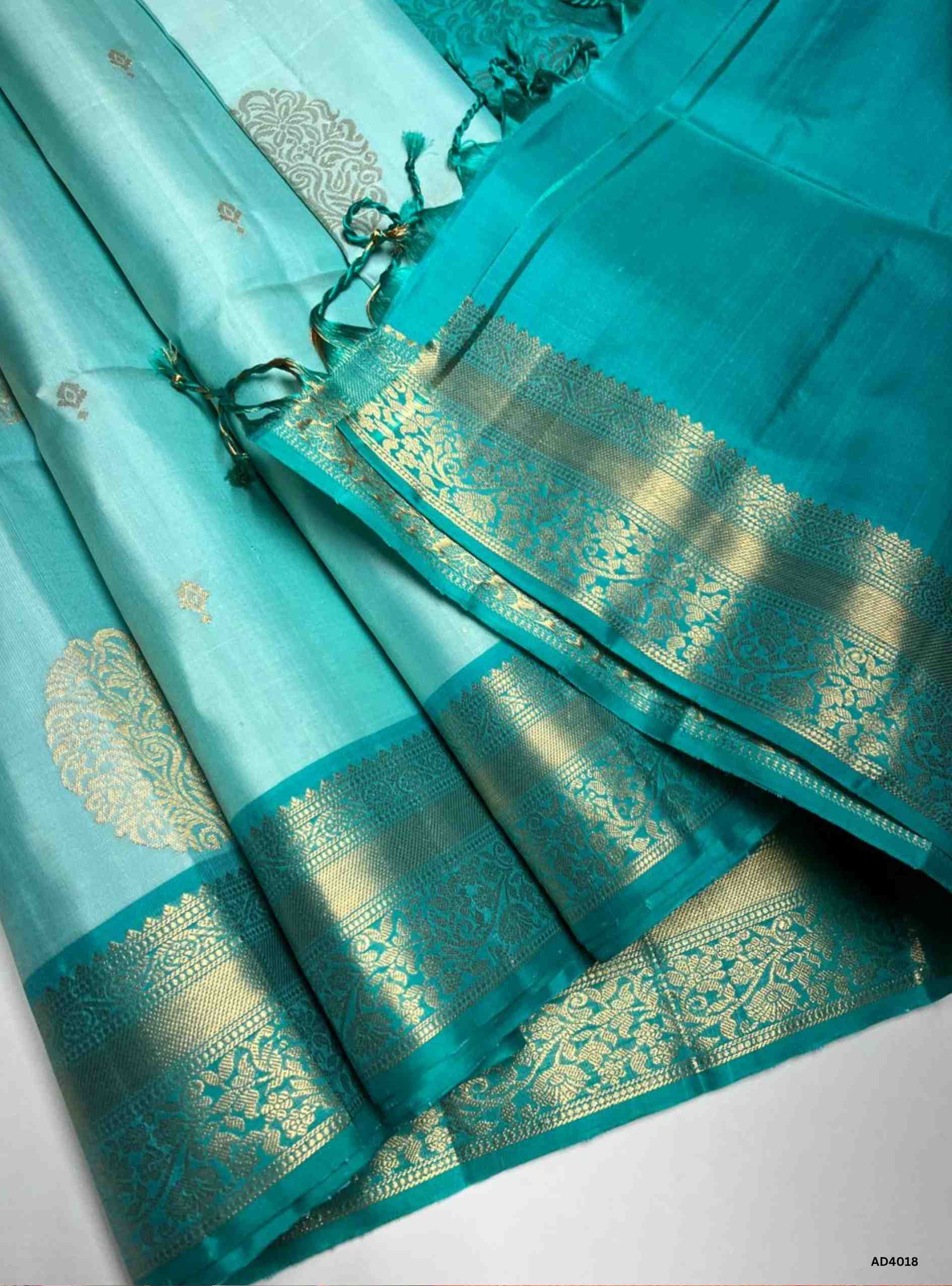 Ice Blue & Rama Blue - Kanchi Border Soft Silk Saree