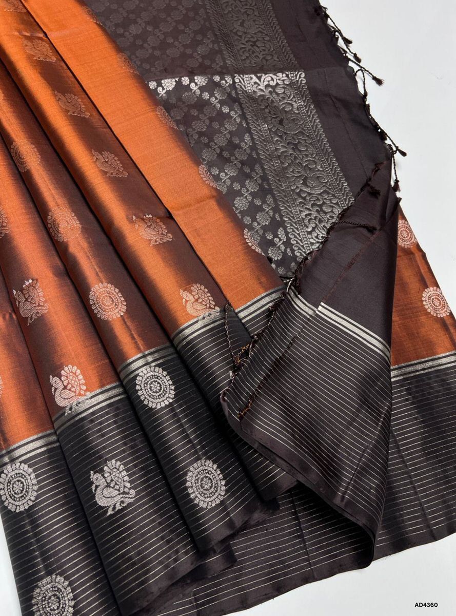 Rust & Coffee Brown - Soft Silk Saree
