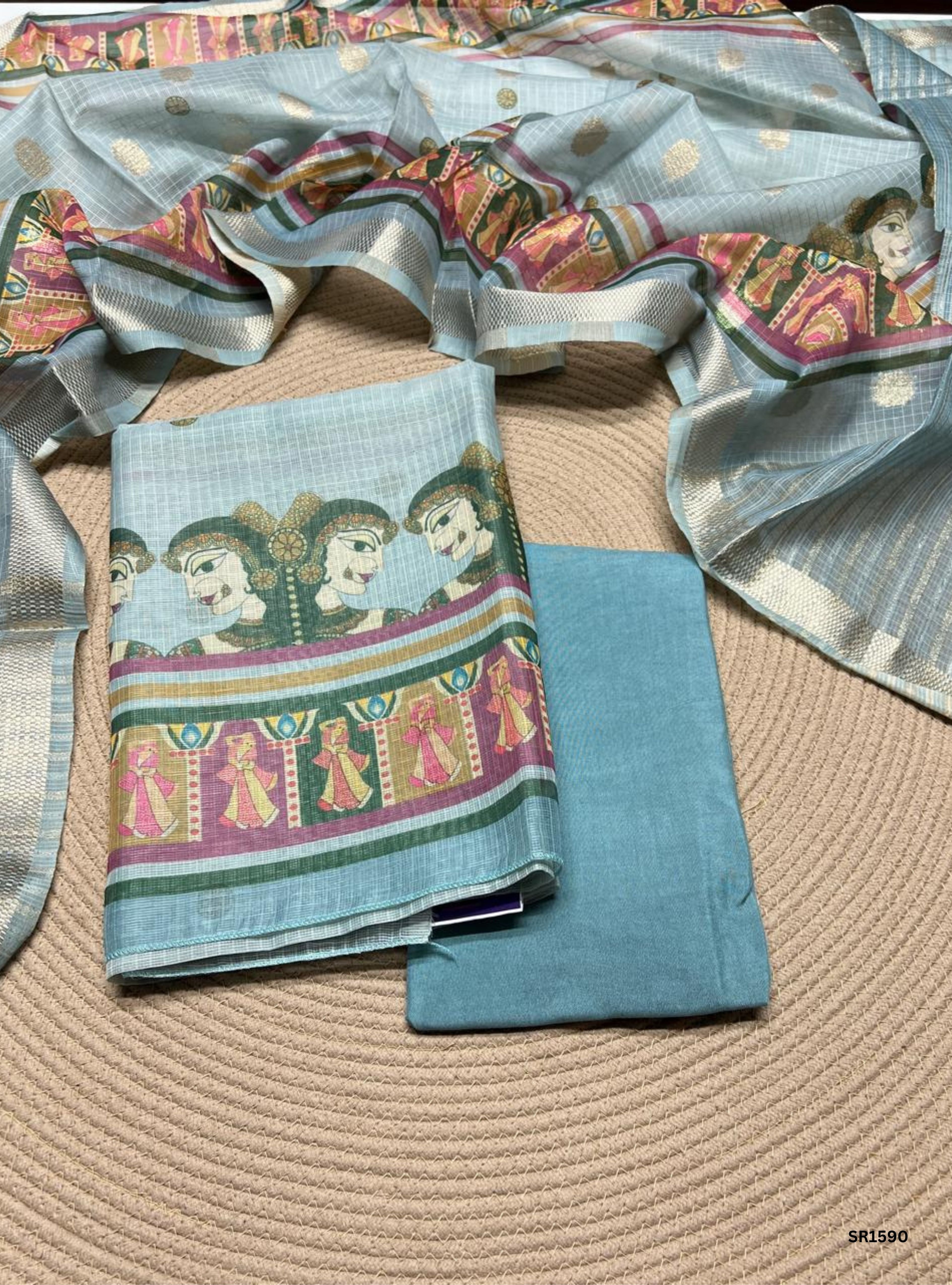 Grey - Kota Cotton Unstiched Suit 3 Pc Set