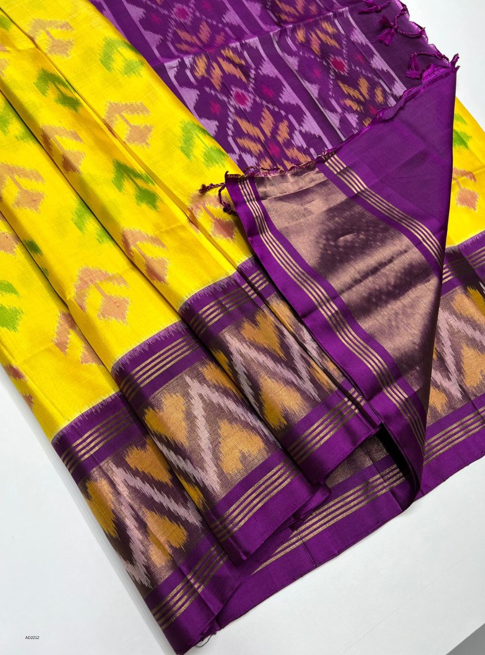 Yellow & Purple - Soft Silk Saree