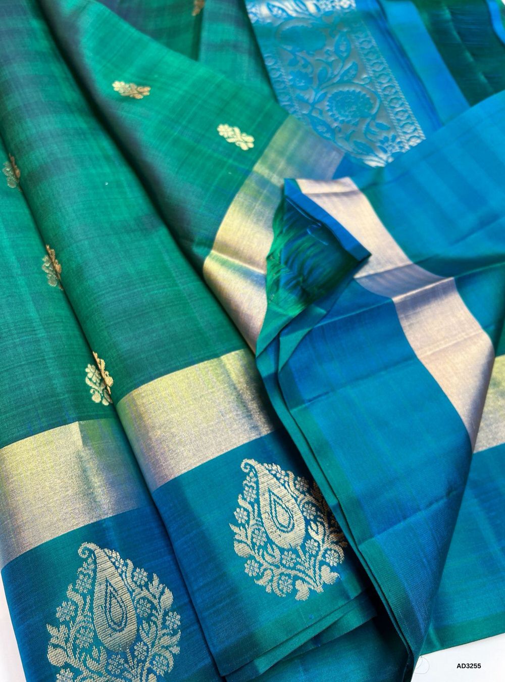 Green & Peacock Blue - Soft Silk Saree