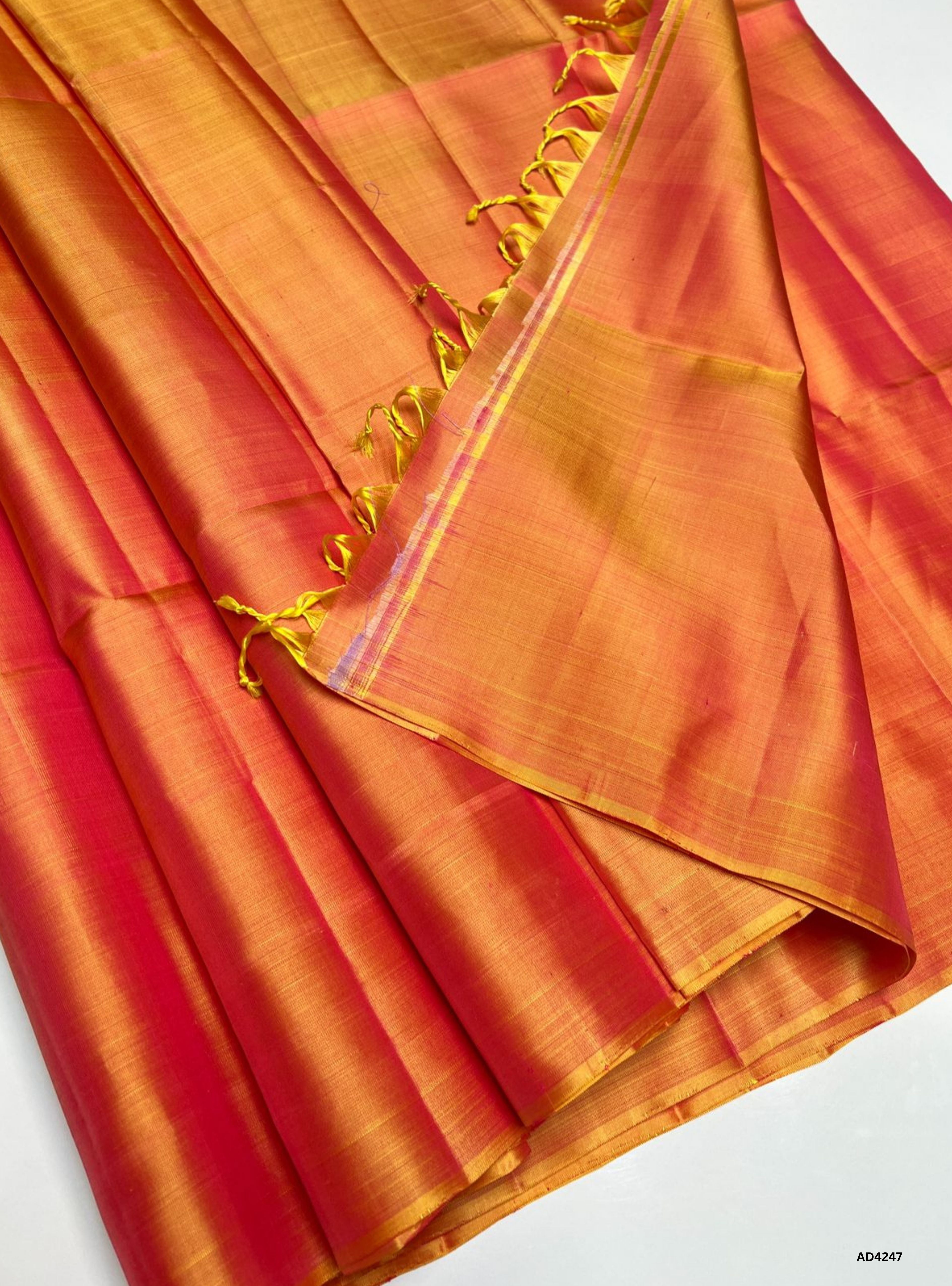 Pumpkin Orange - Plain Soft Silk Saree