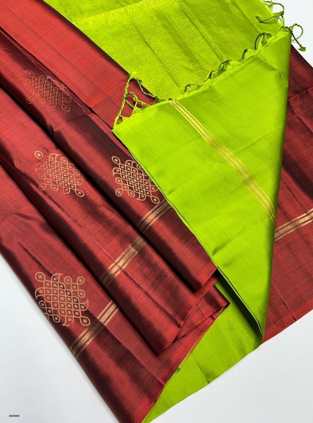 Brick Brown & Light Green - Soft Silk Saree