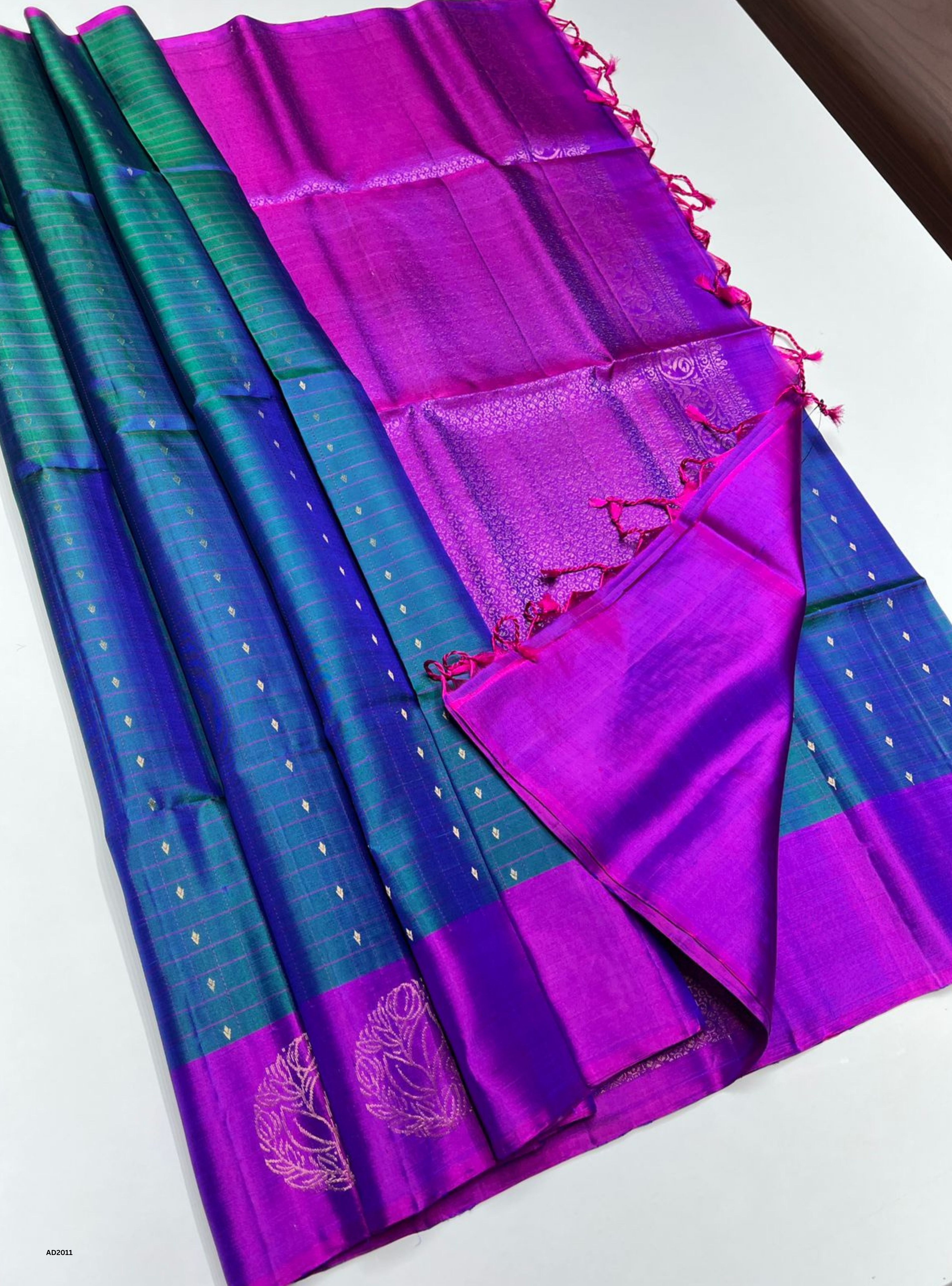 Peacock Blue & Purple - Soft Silk Saree