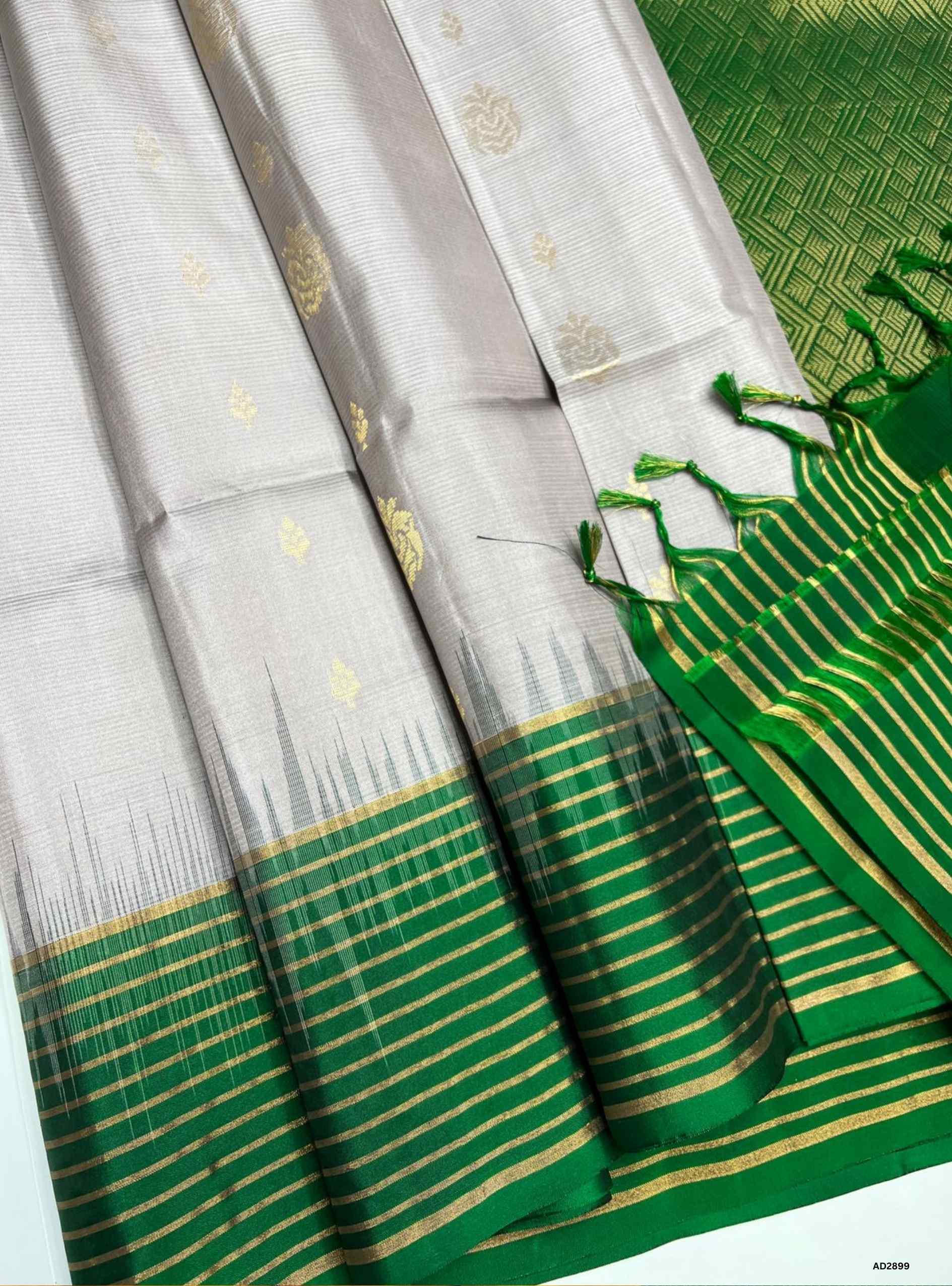Grey & Green - Soft Silk Saree