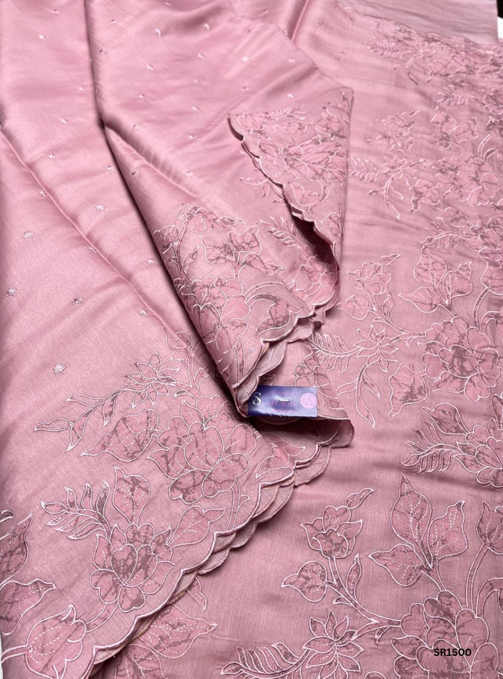 Pink - Applique Semi Tussar Saree