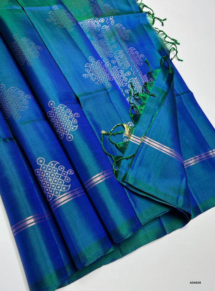 Peacock Blue - Kolam Soft Silk Saree