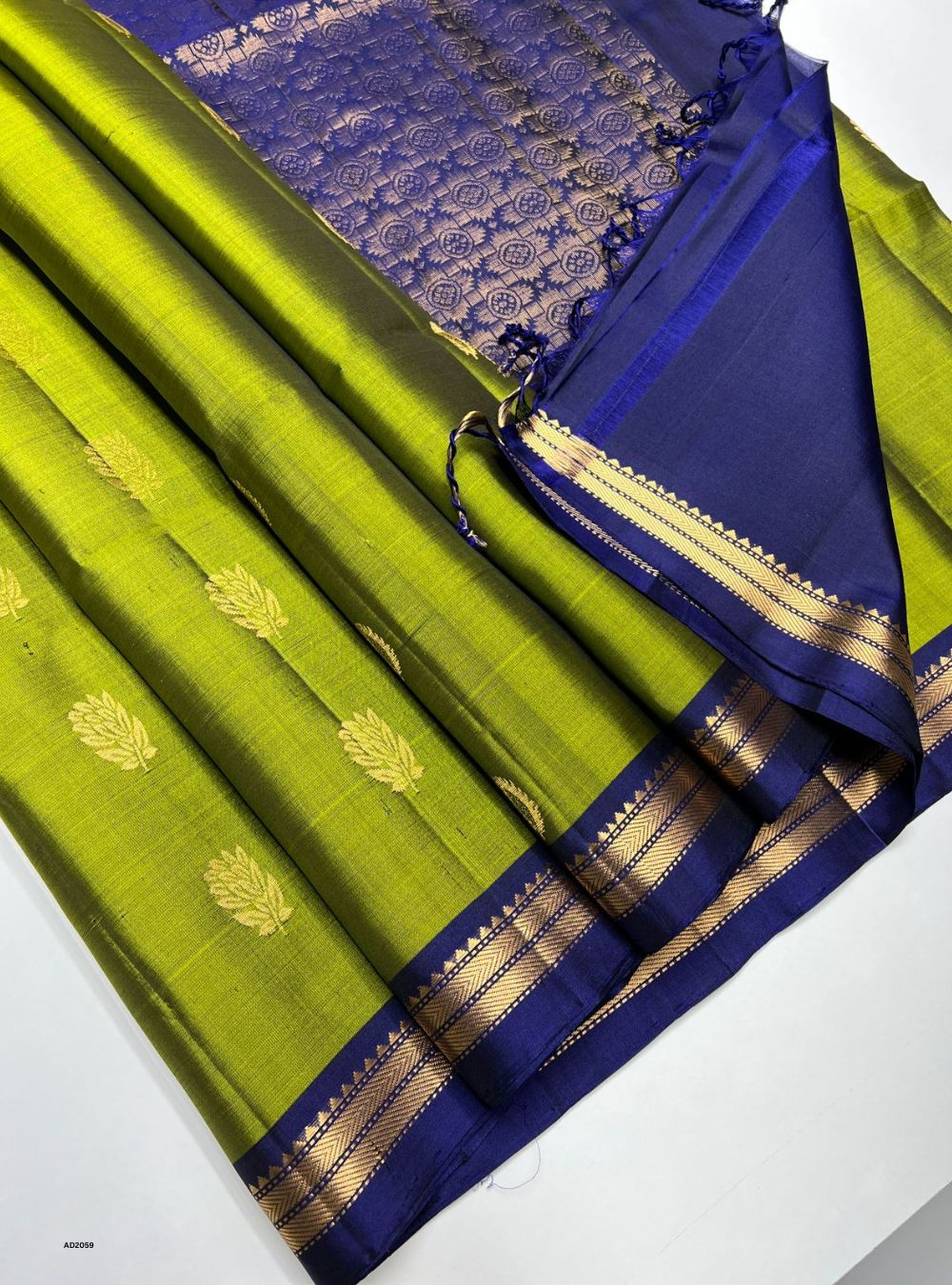 Parrot Green & Navy - Soft Silk Saree