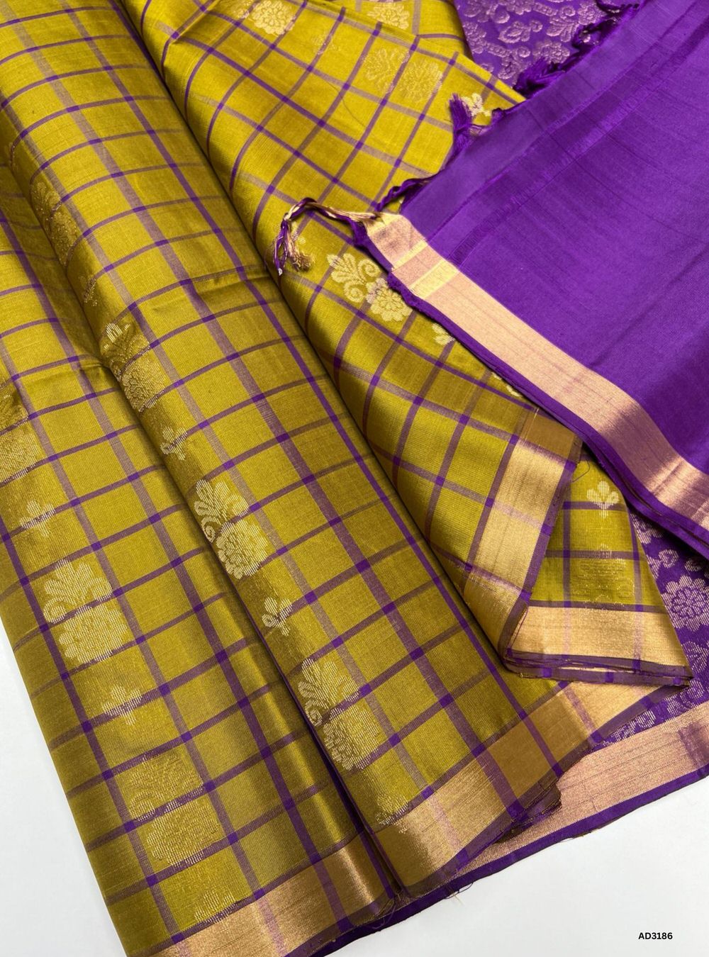 Olive Green & Purple - Soft Silk Saree
