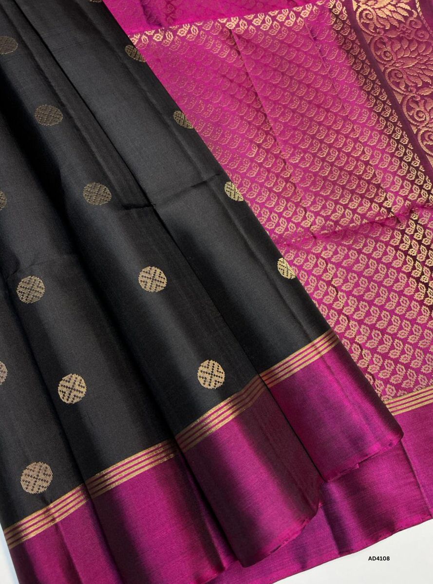 Black & Rani Pink - Soft Silk Saree