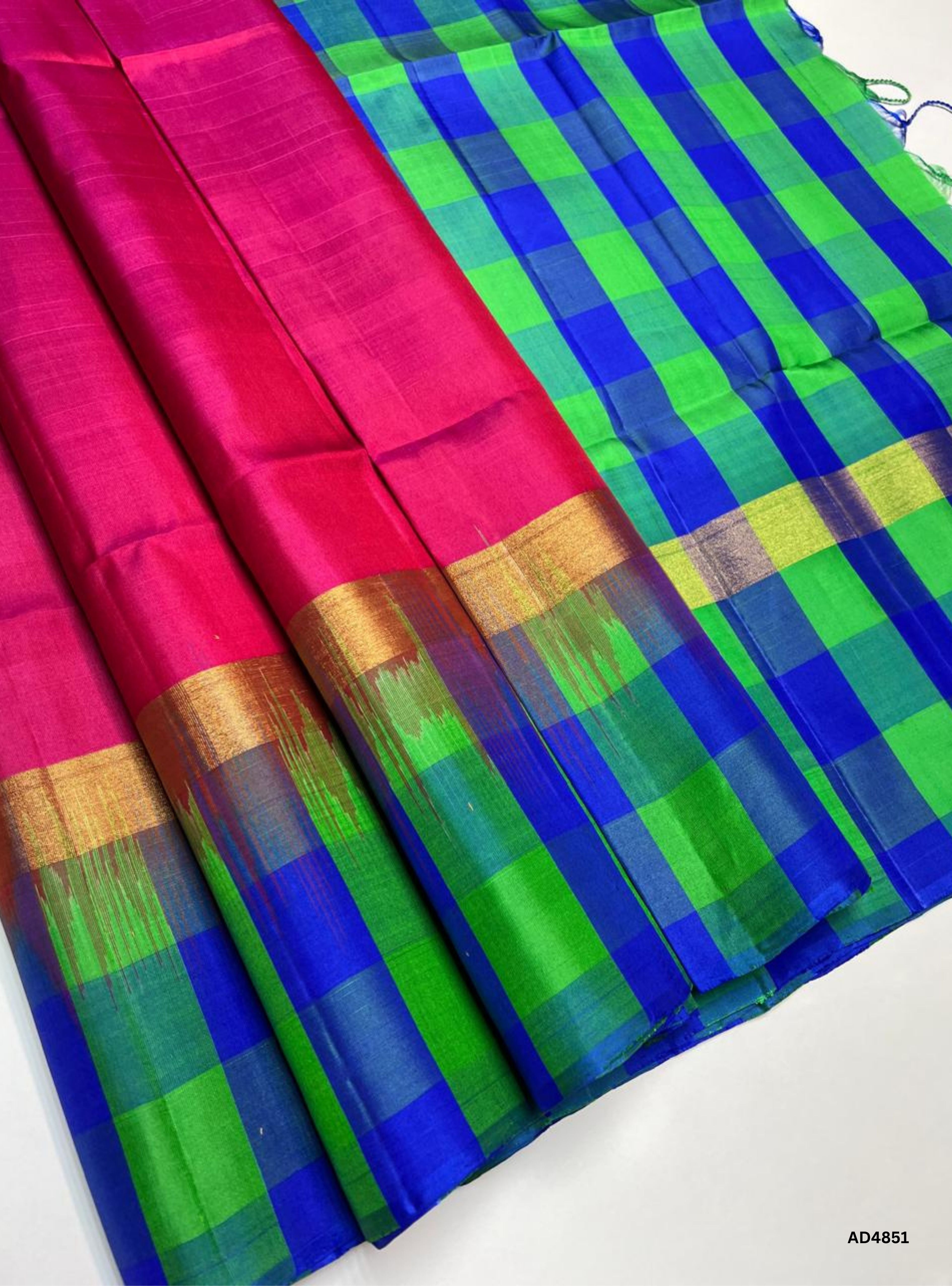 Rani Pink , Blue & Green - Pazhum Pazhamum Soft Silk Saree