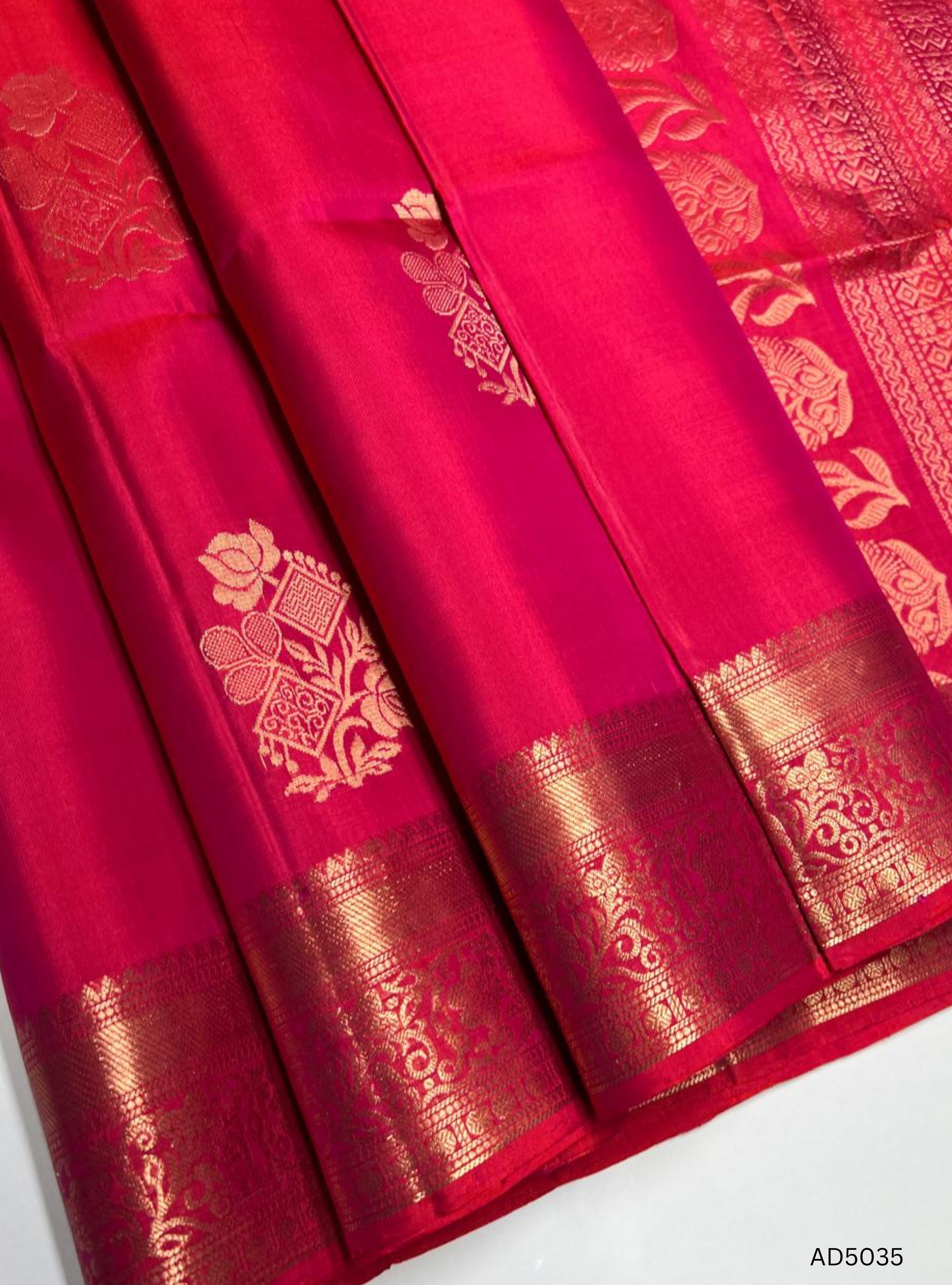 Orangish Pink - Kanchi Border Soft Silk Saree