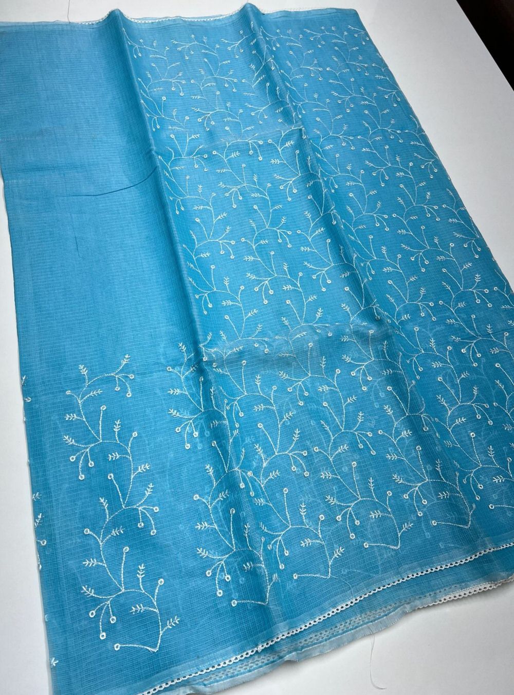 Sky Blue - Embroidered Pure Kota Cotton Saree