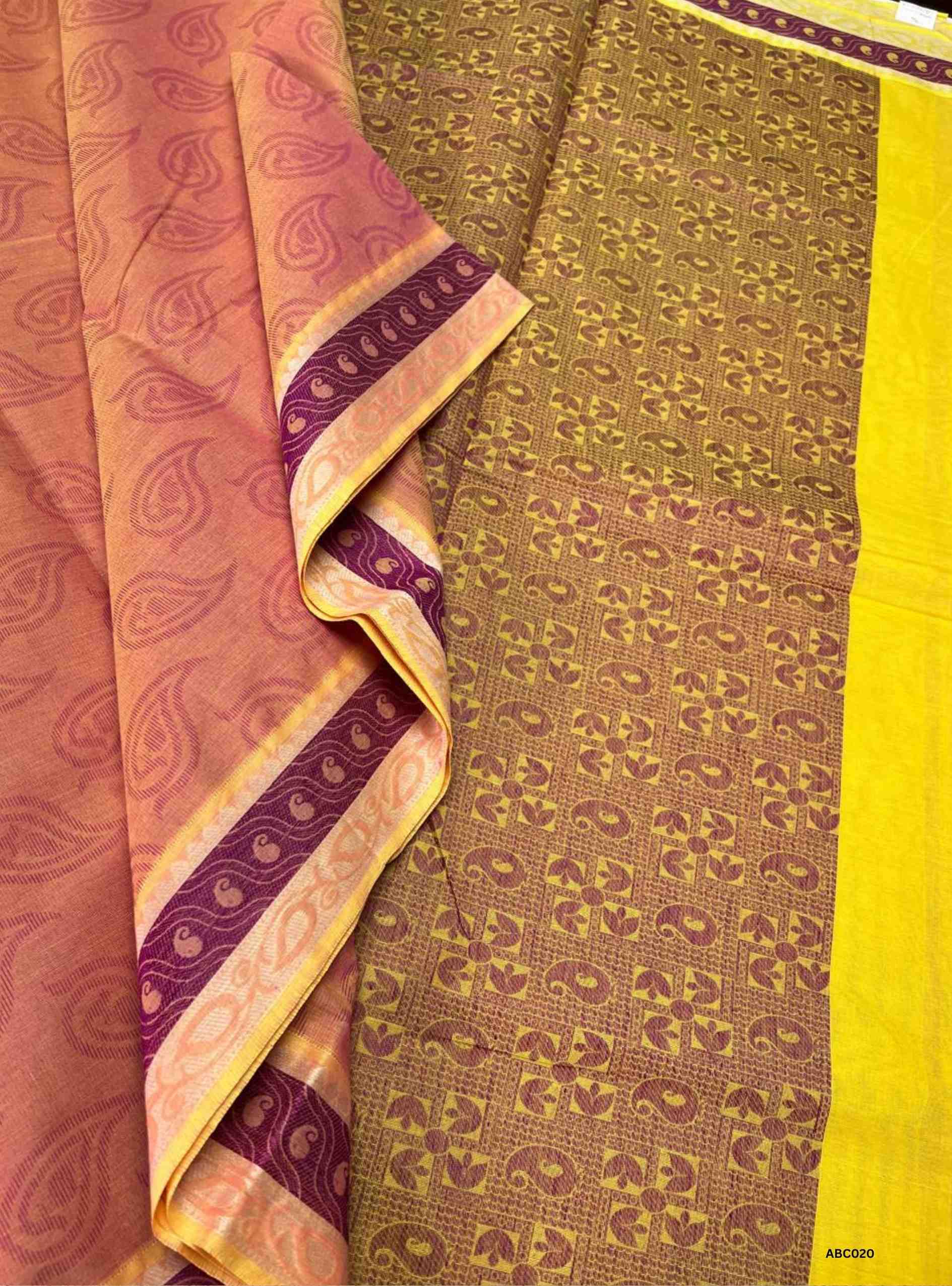 ORANGISH PEACH - PURE COTTON SAREE