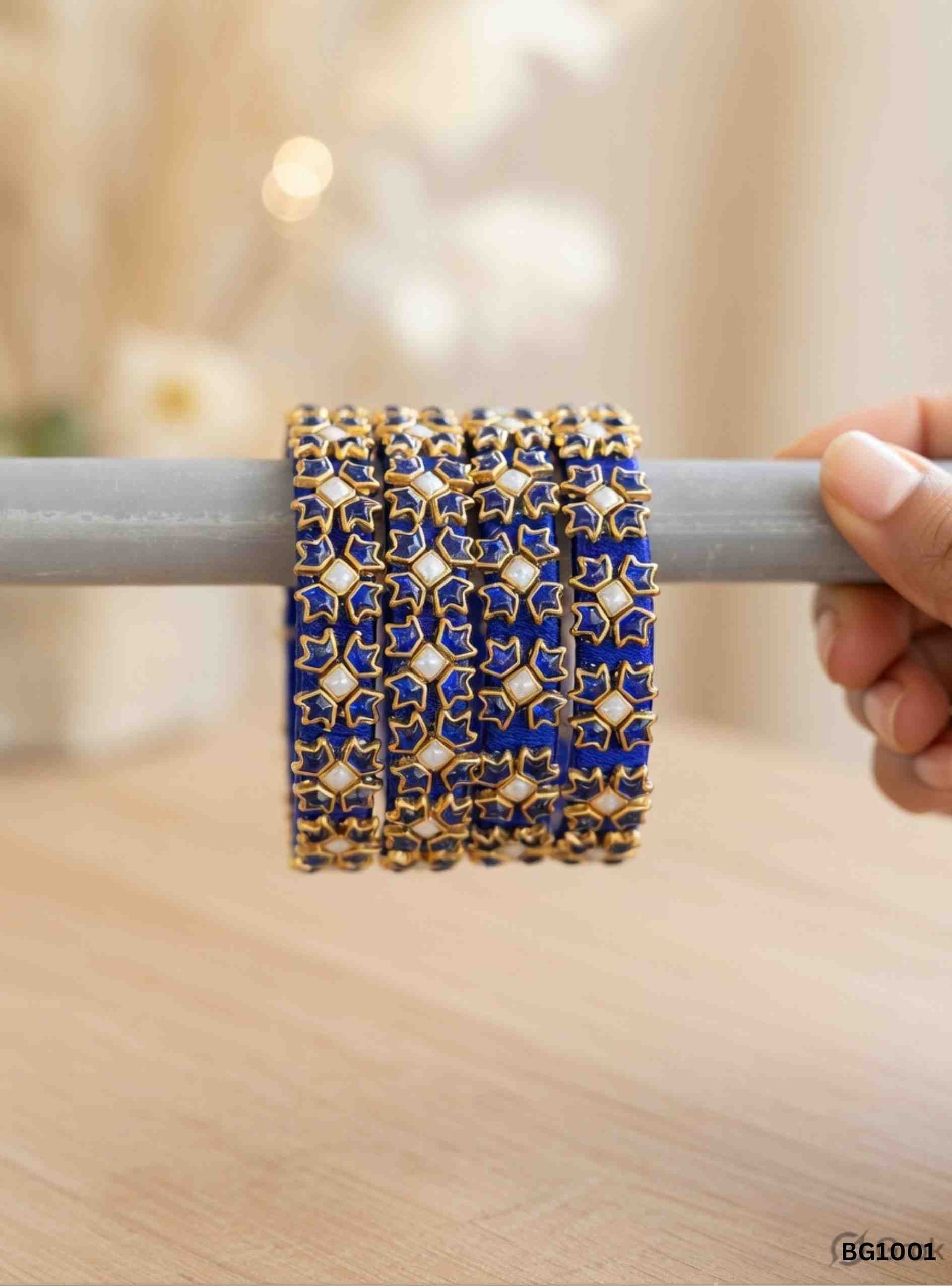 Blue - Kundan Bangle Set