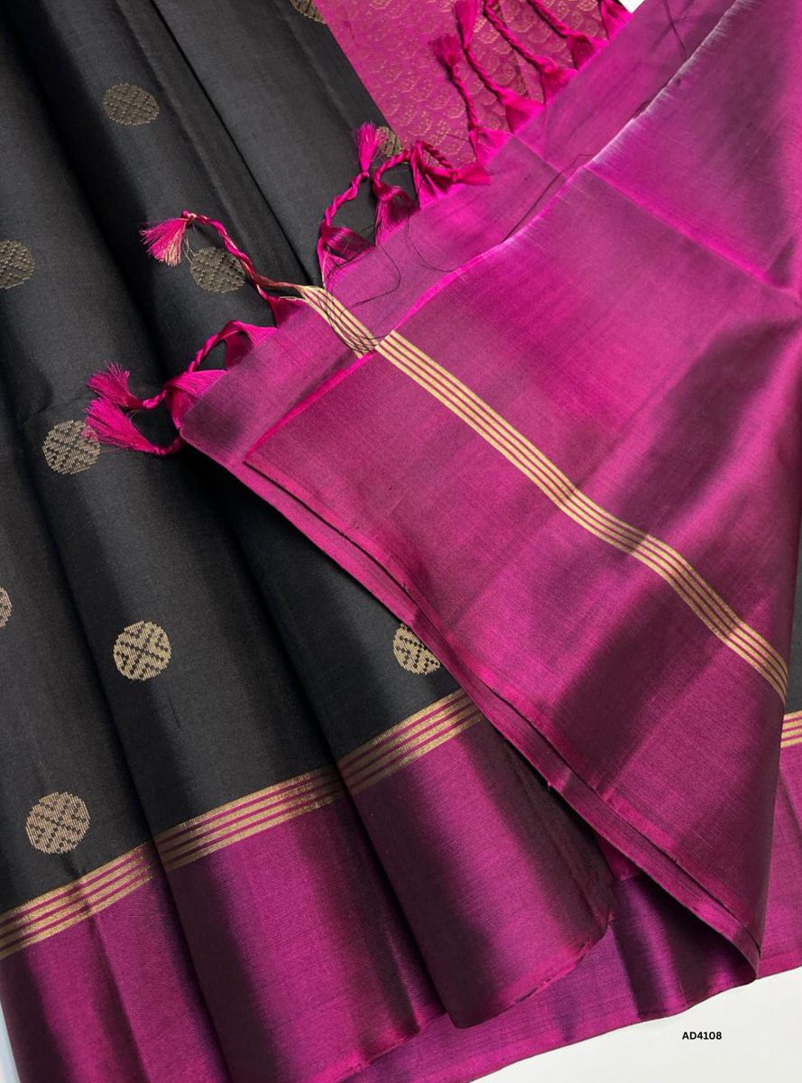 Black & Rani Pink - Soft Silk Saree