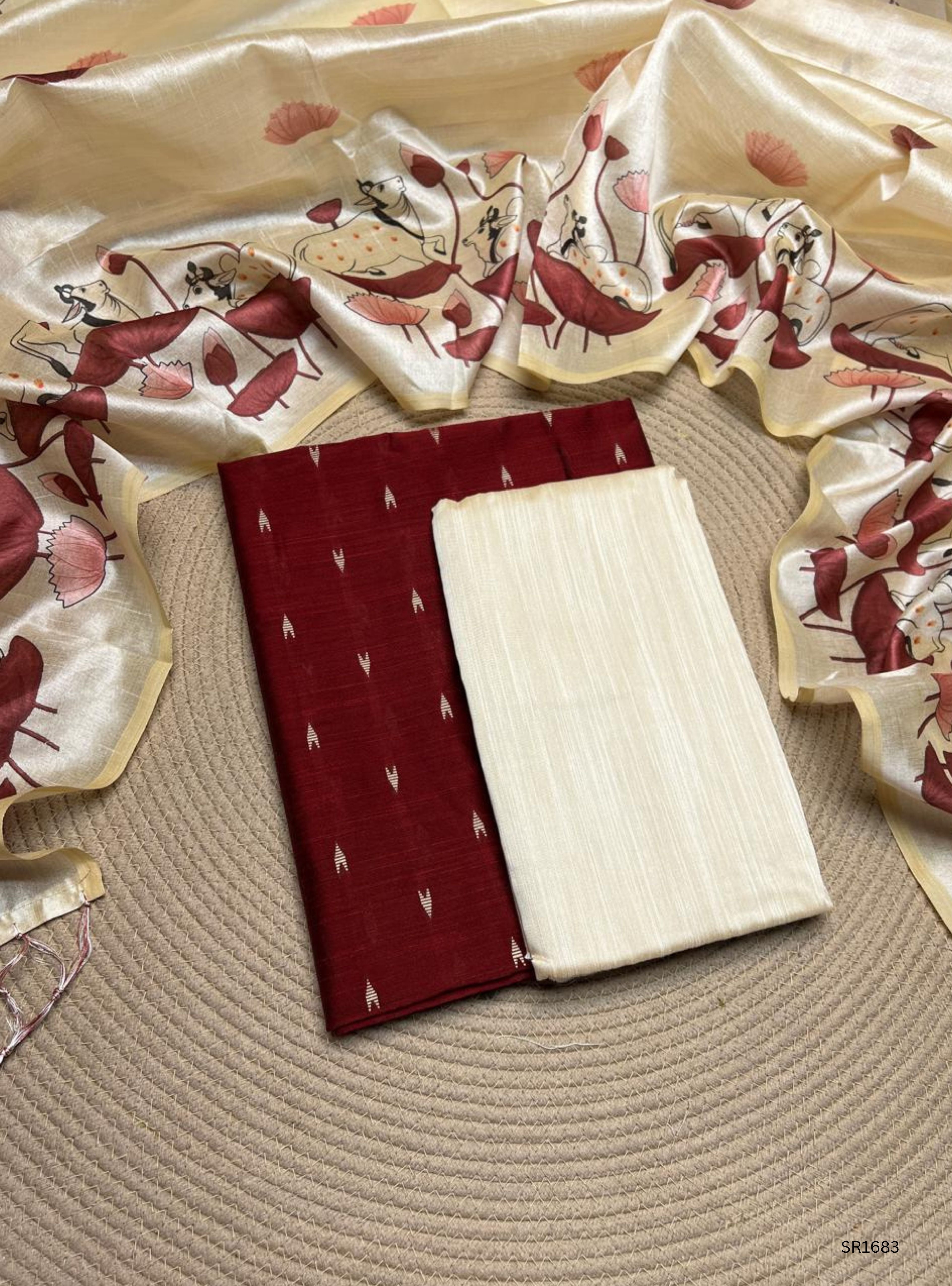 Maroon - Raw Silk Unstiched Suit 3 Pc Set