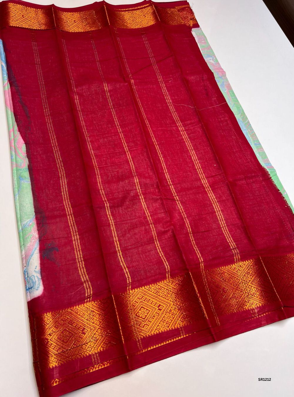 Green & Red - Marble Print Chungudi Cotton