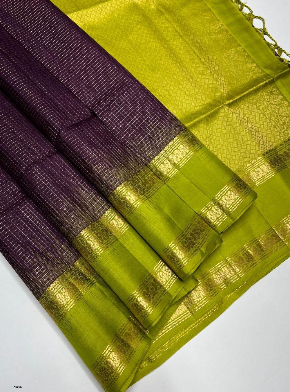 Plum & Parrot Green - Soft Silk Saree