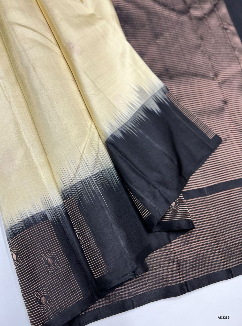 Cream & Black - Soft Silk Saree