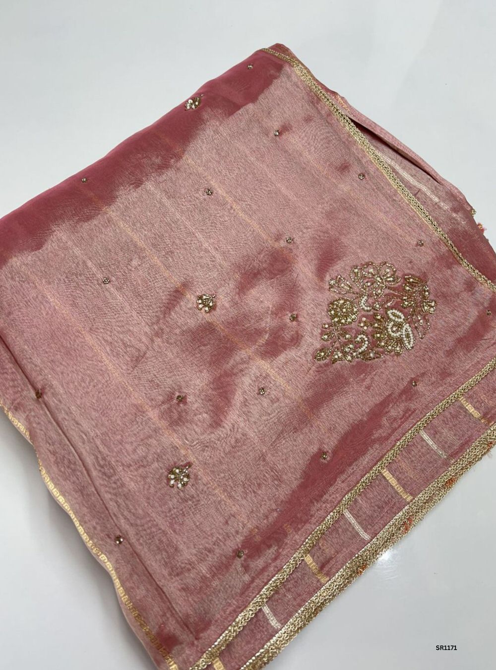 Pink - Tissue Georgette with Bead Work