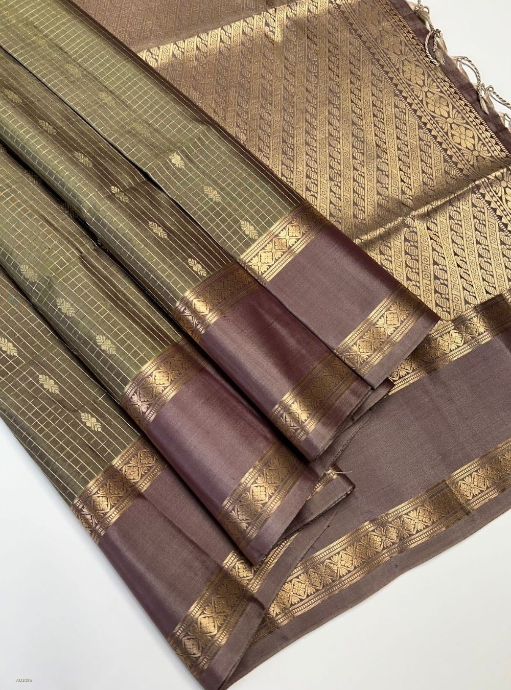 Olive Green & Mauve Brown - Soft Silk Saree