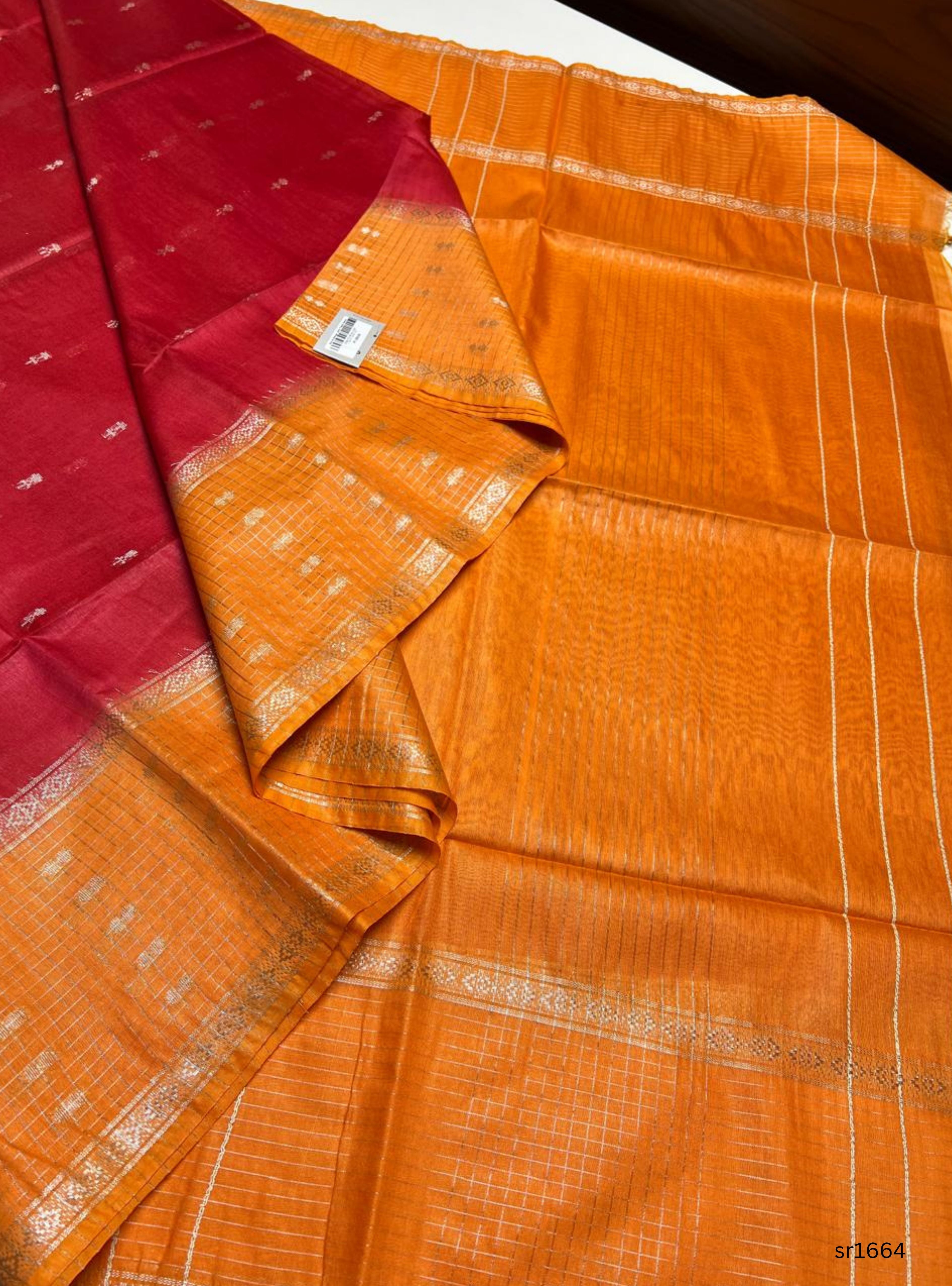 Red & Orange - Semi Tissue Saree