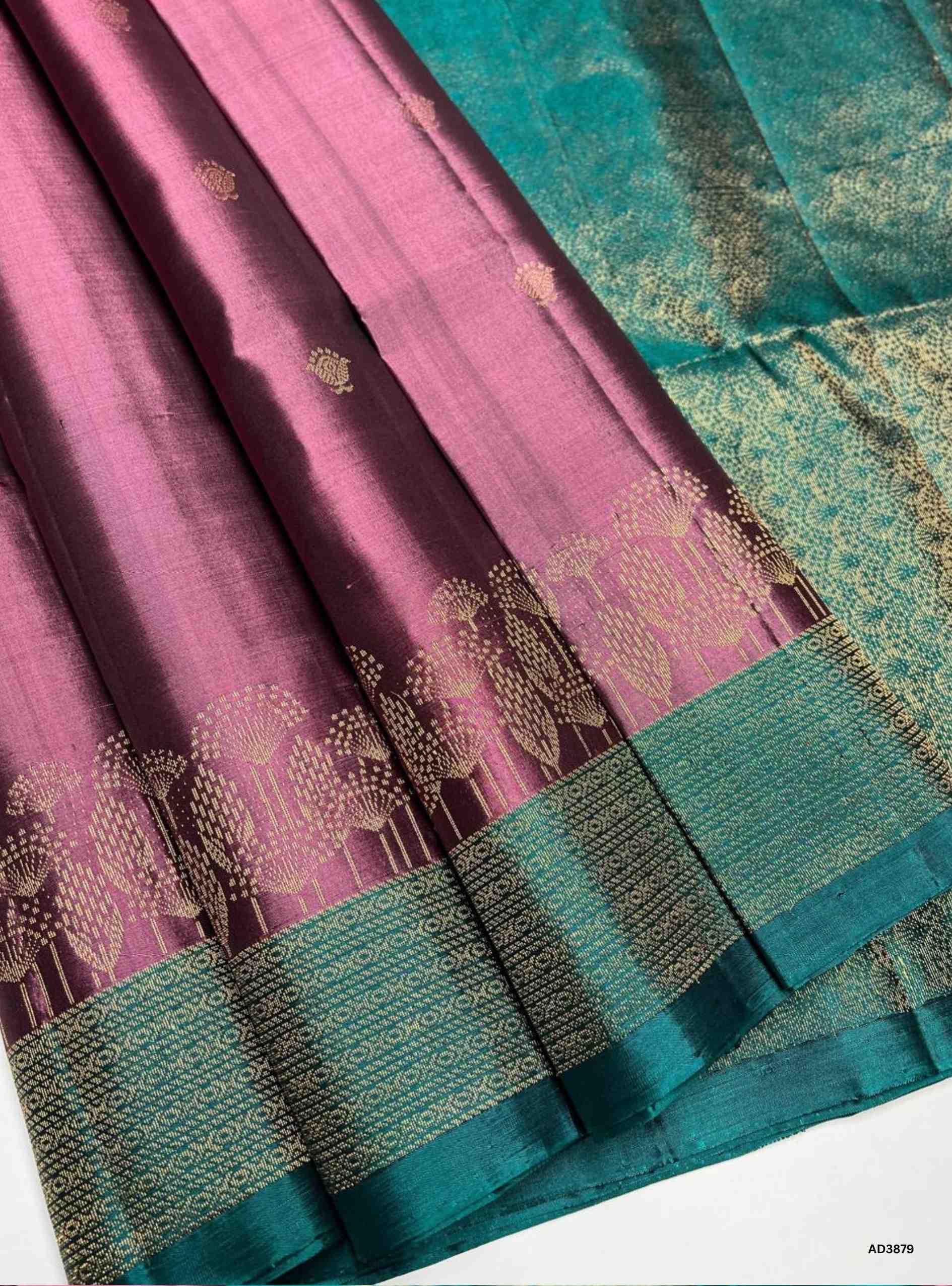 Grape & Rama Green - One Side Fancy Border Soft Silk Saree