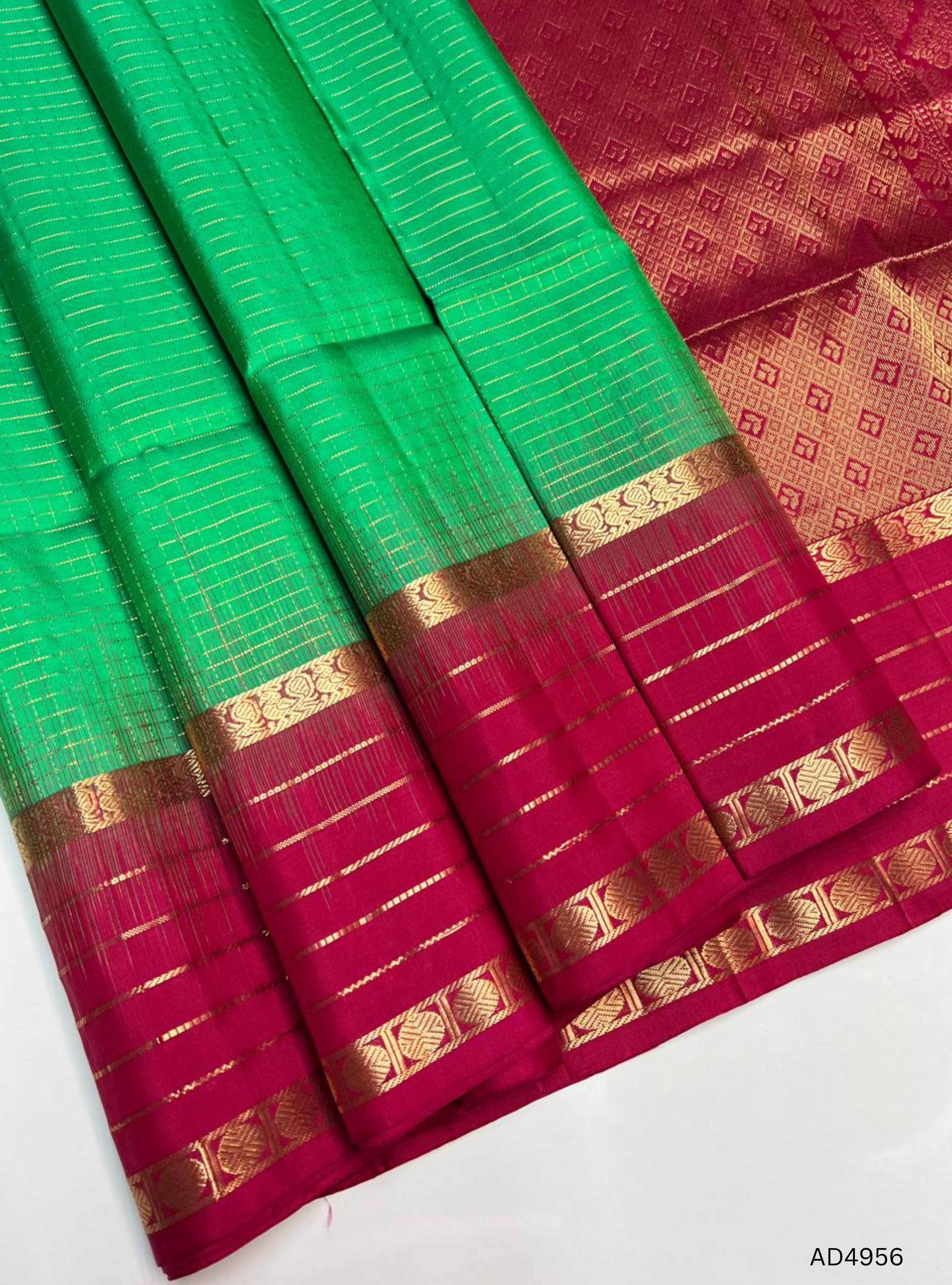 Green & Redish Pink - Retta Pet Soft Silk Saree