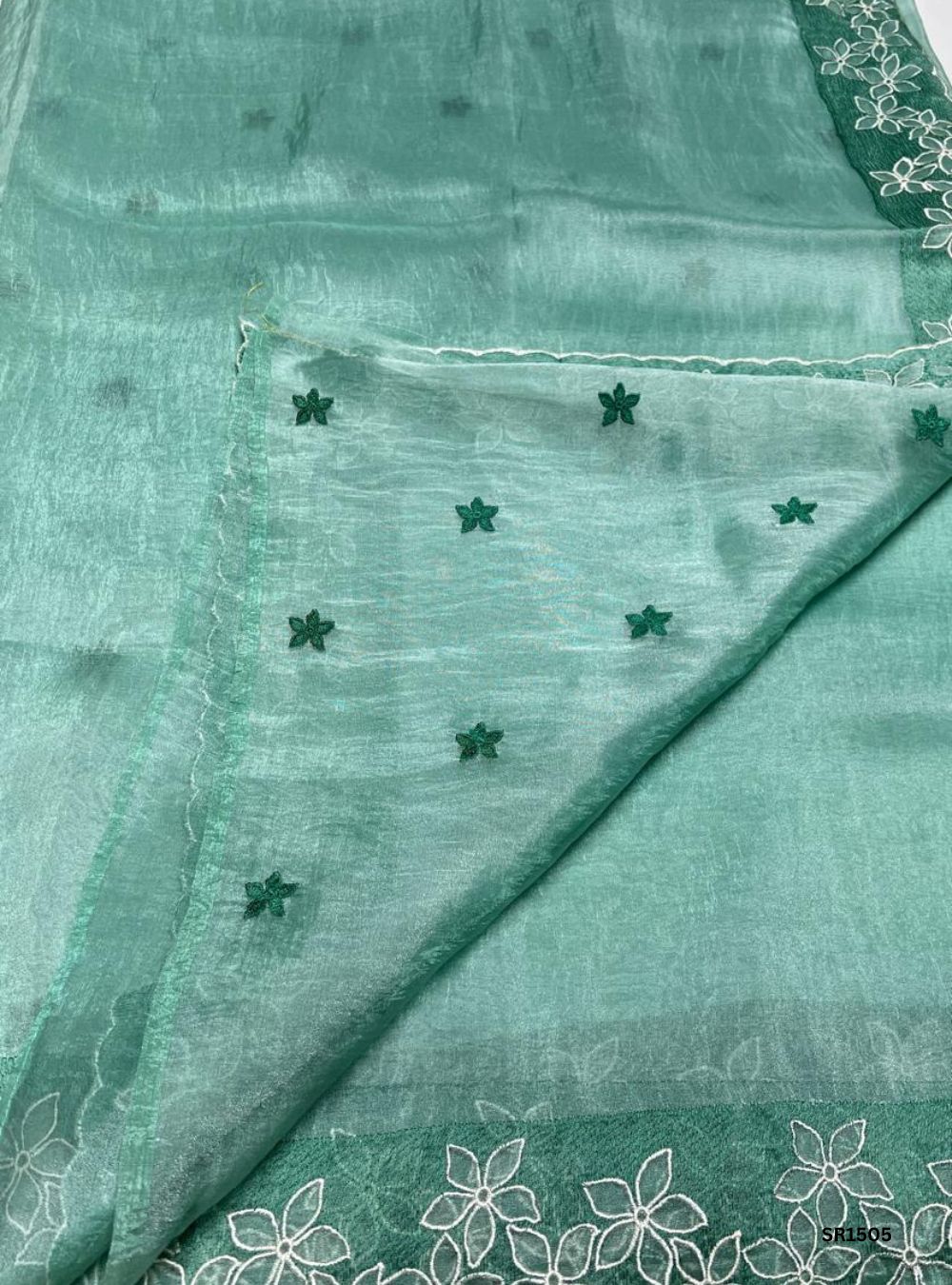 Aqua Green - Organza Embroided Saree