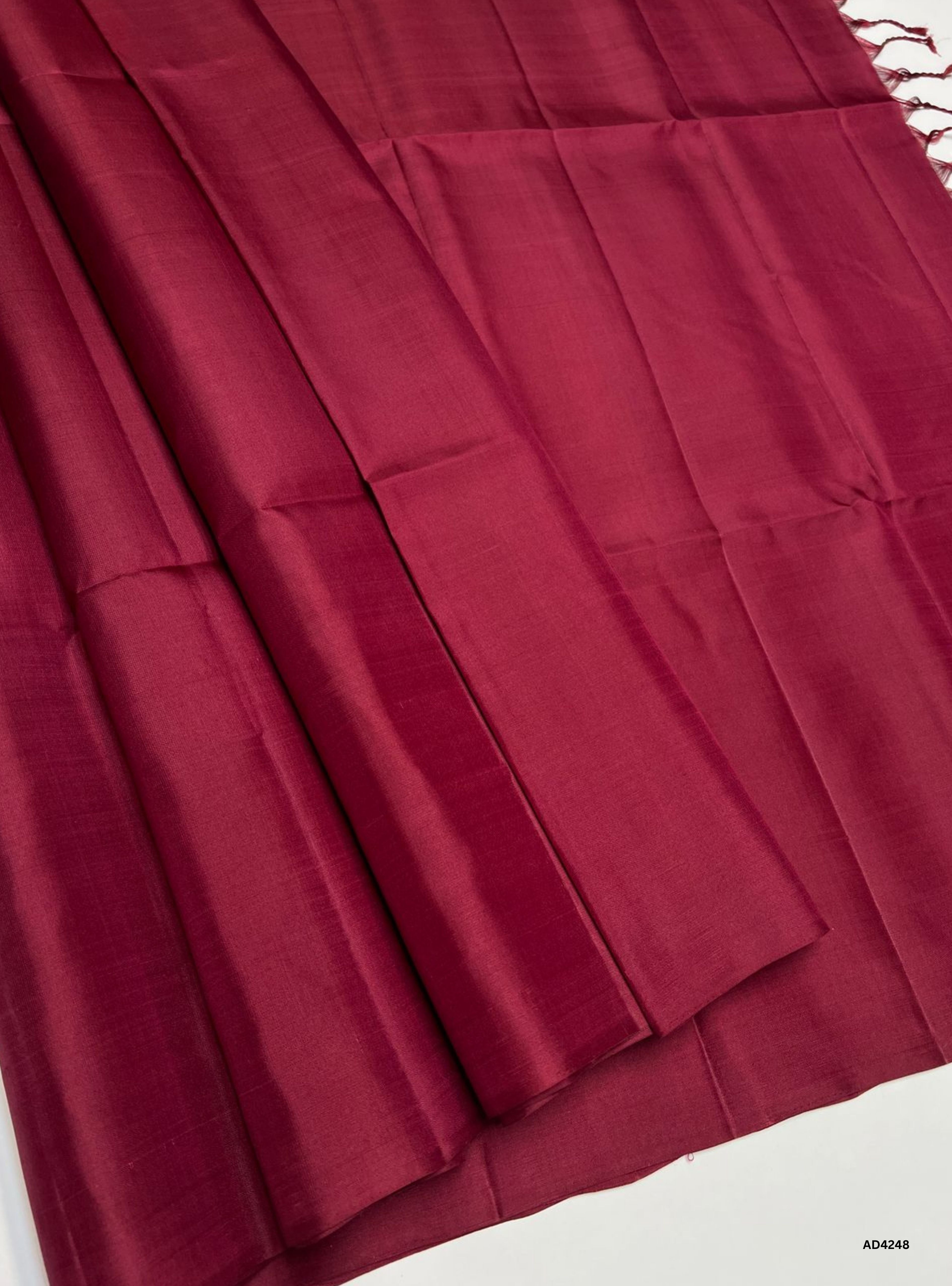 Maroon - Plain Soft Silk Saree