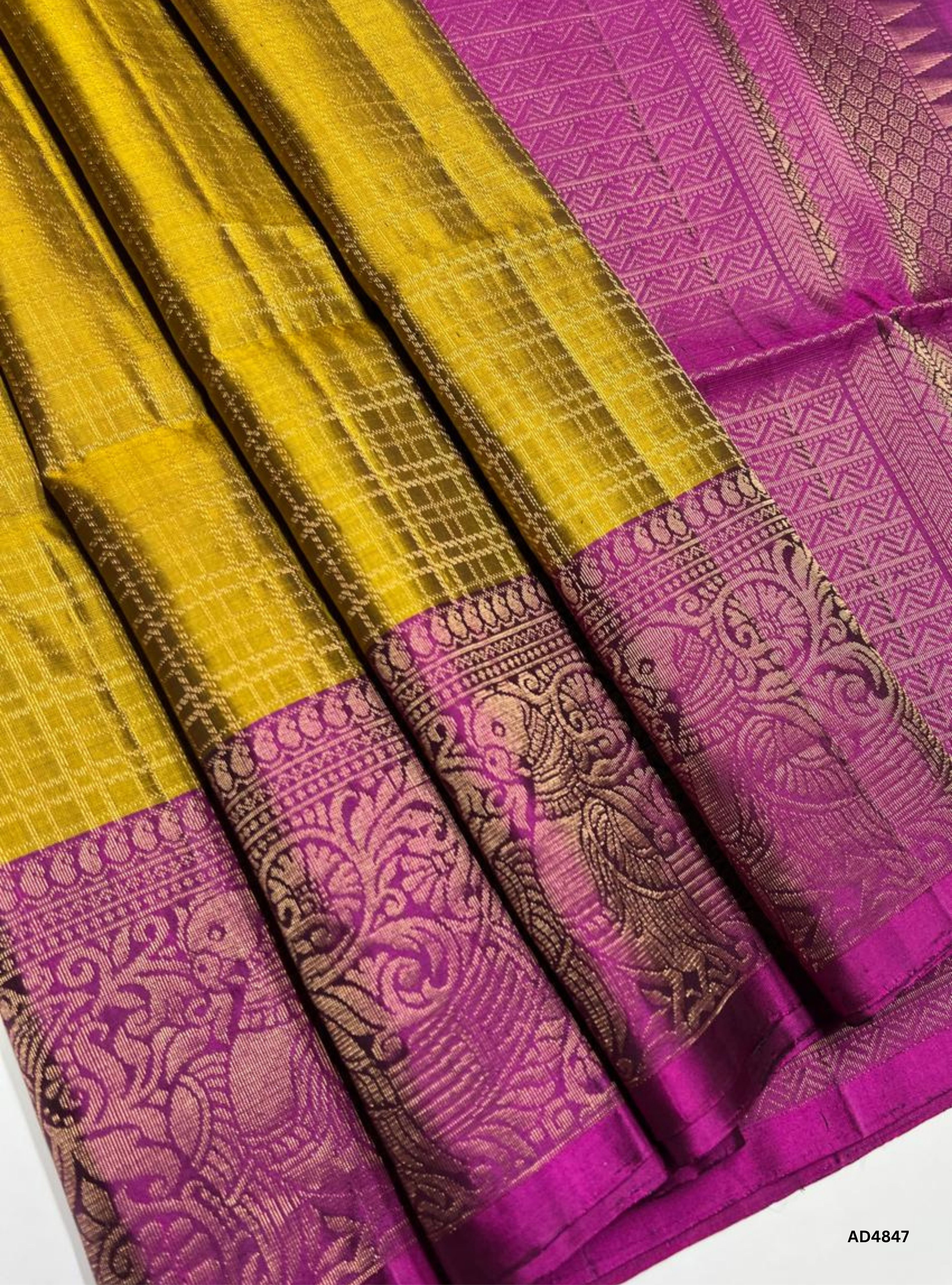 Fenugreek & Magenta - Full Borcade Soft Silk Saree