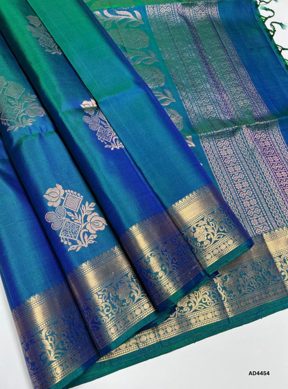 Peacock Blue - Kanchi Border Soft Silk Saree