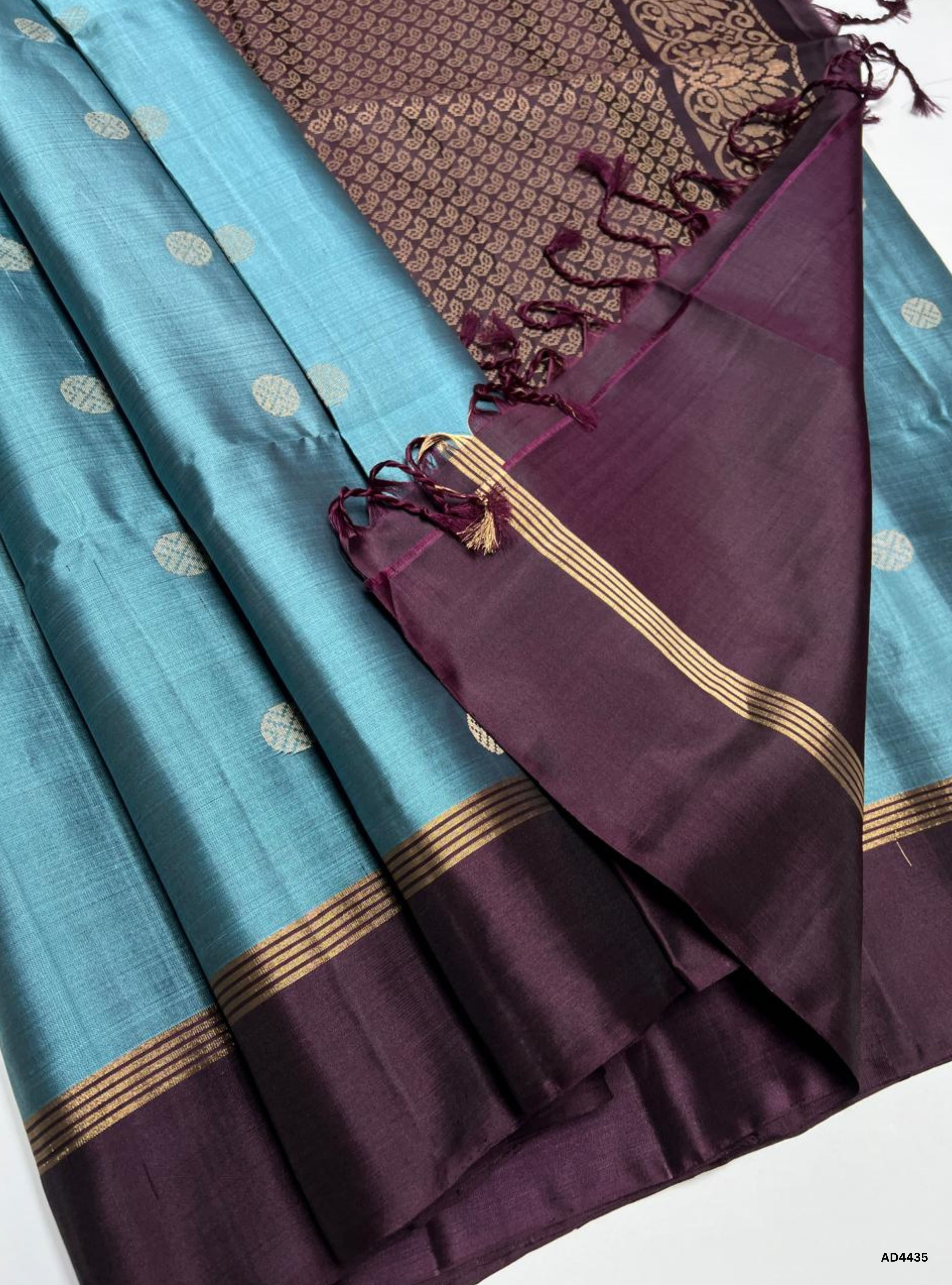 Teal Blue & Coffee Brown - Soft Silk Saree