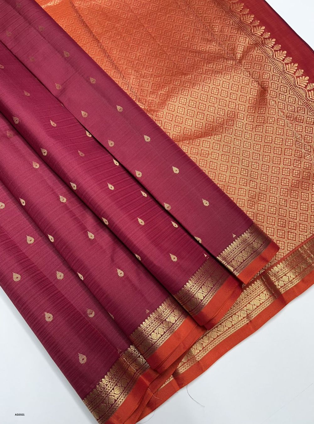 Beetroot & Orange - Soft Silk Saree