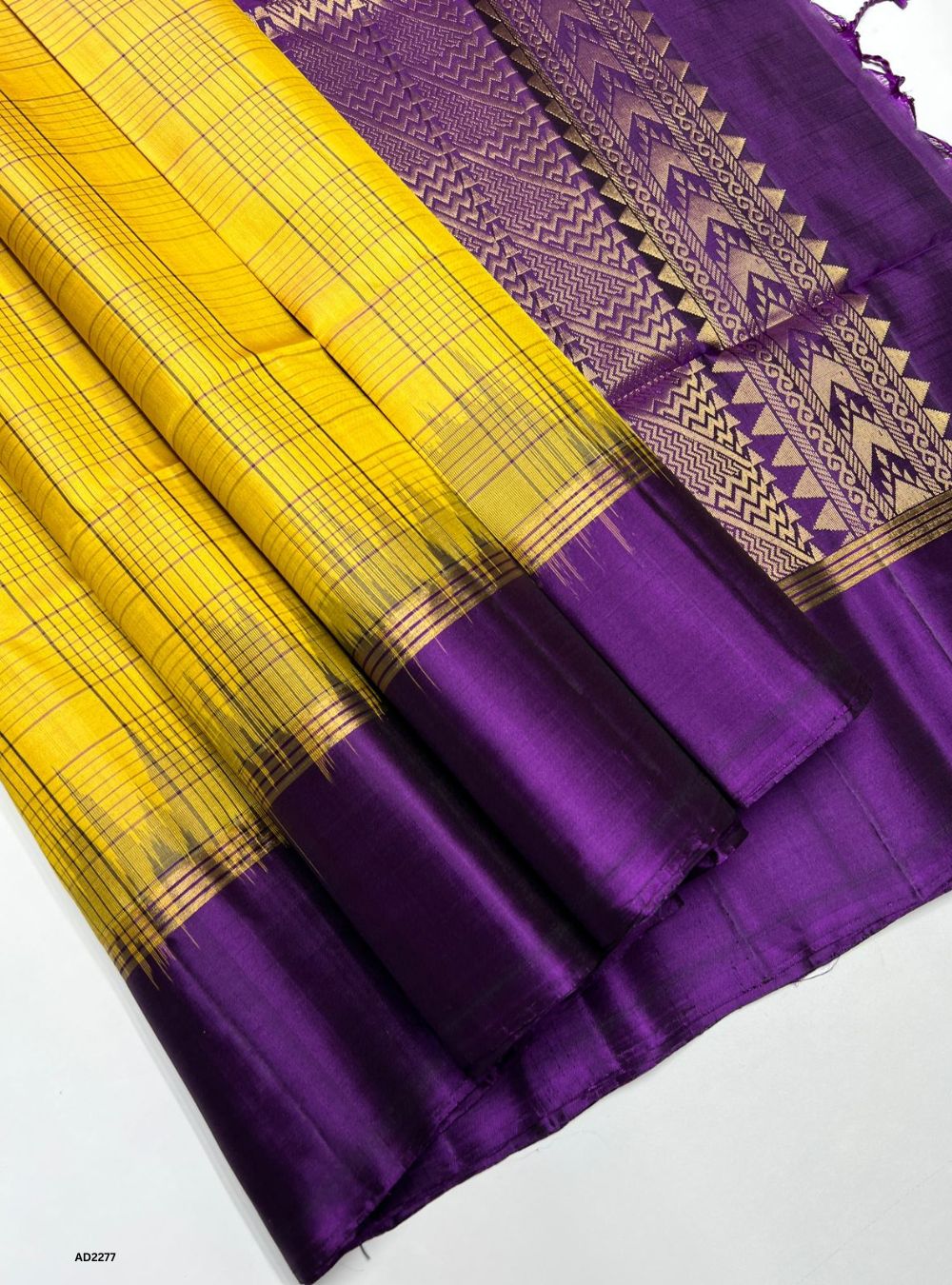 Golden yellow & Purple - Soft Silk Saree