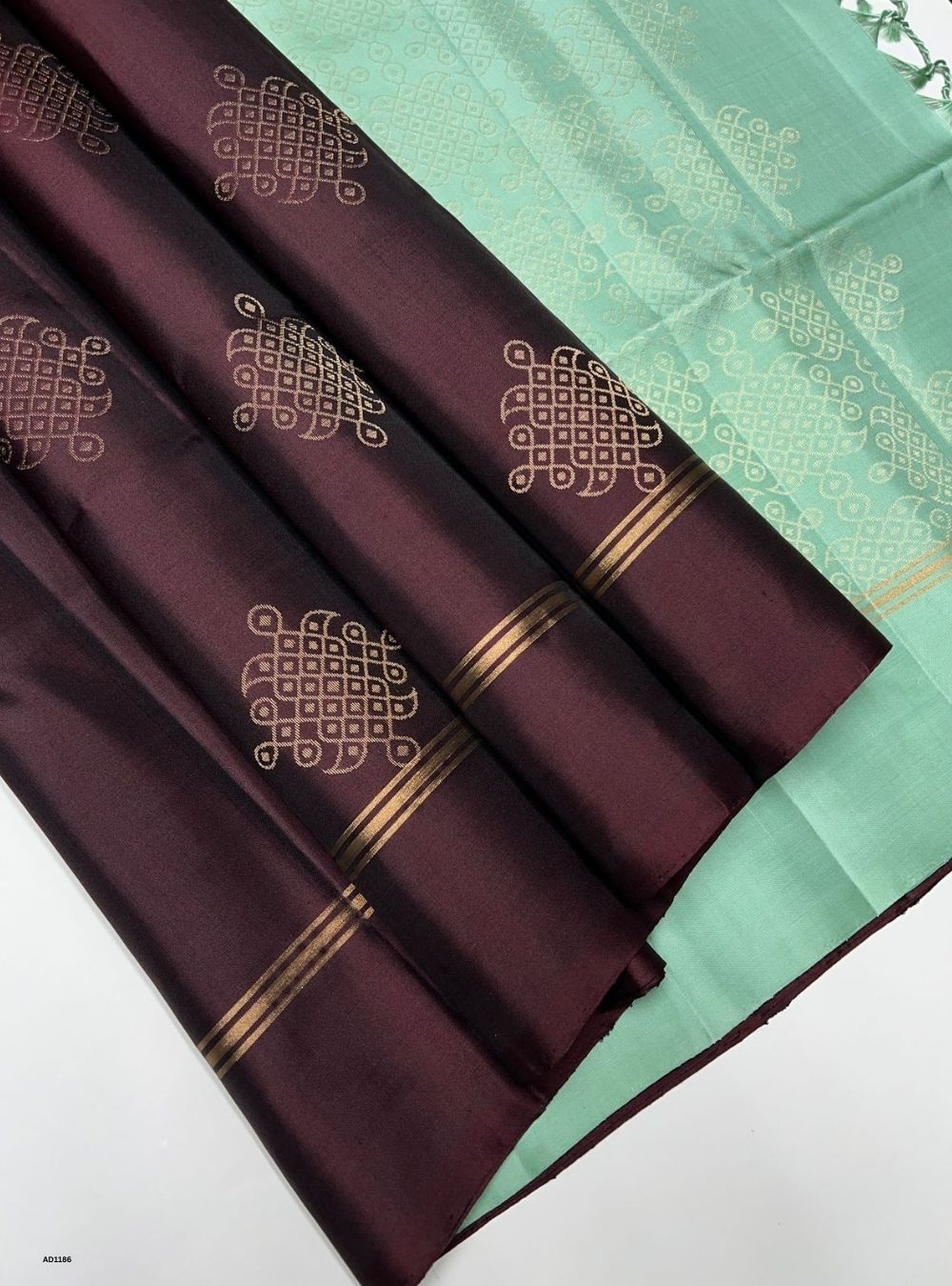 Coffee Brown & Mint Green - Soft Silk Saree