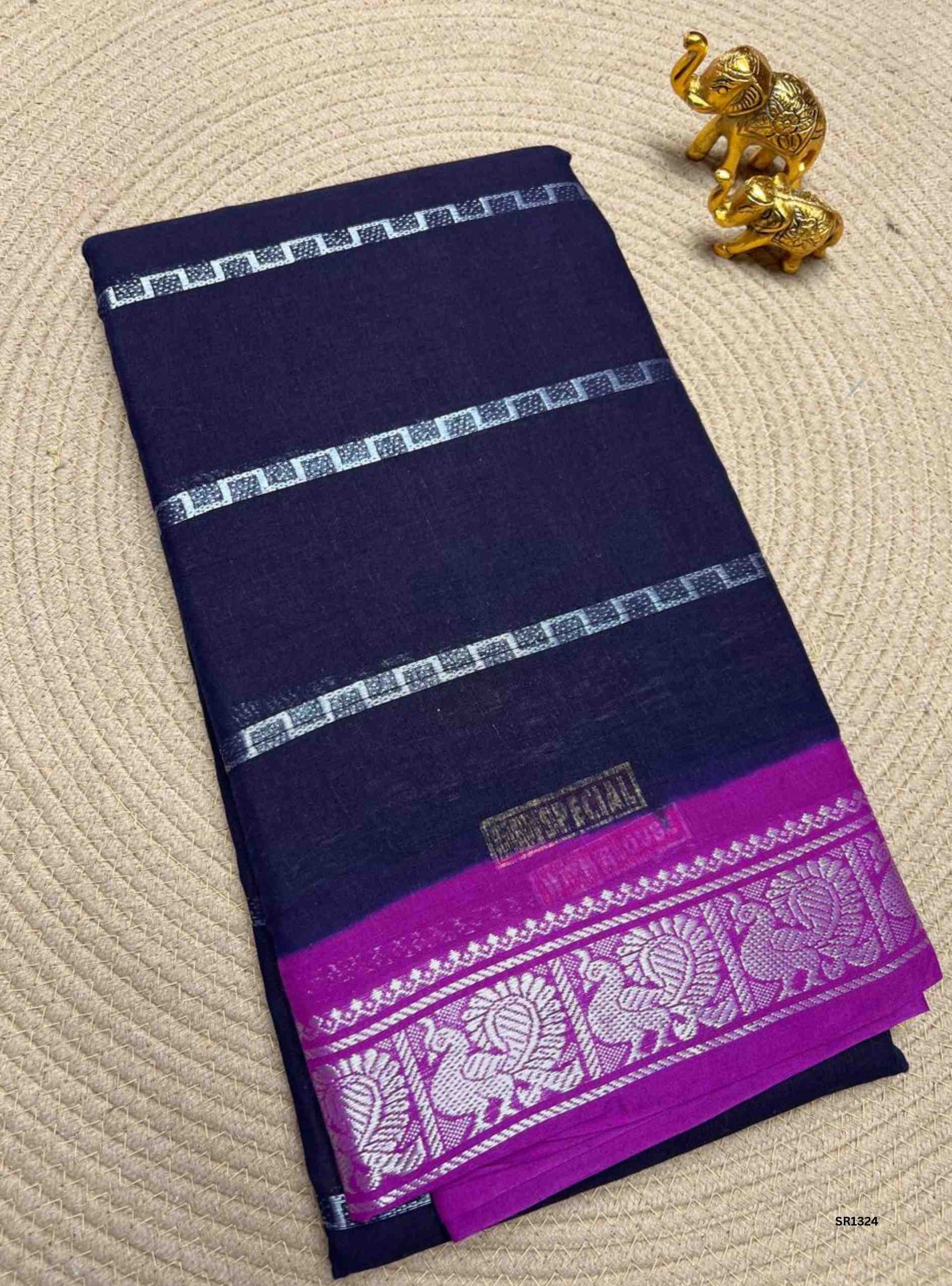 Ink Blue & Vadamalli - Velthaari Chungudi Cotton Saree