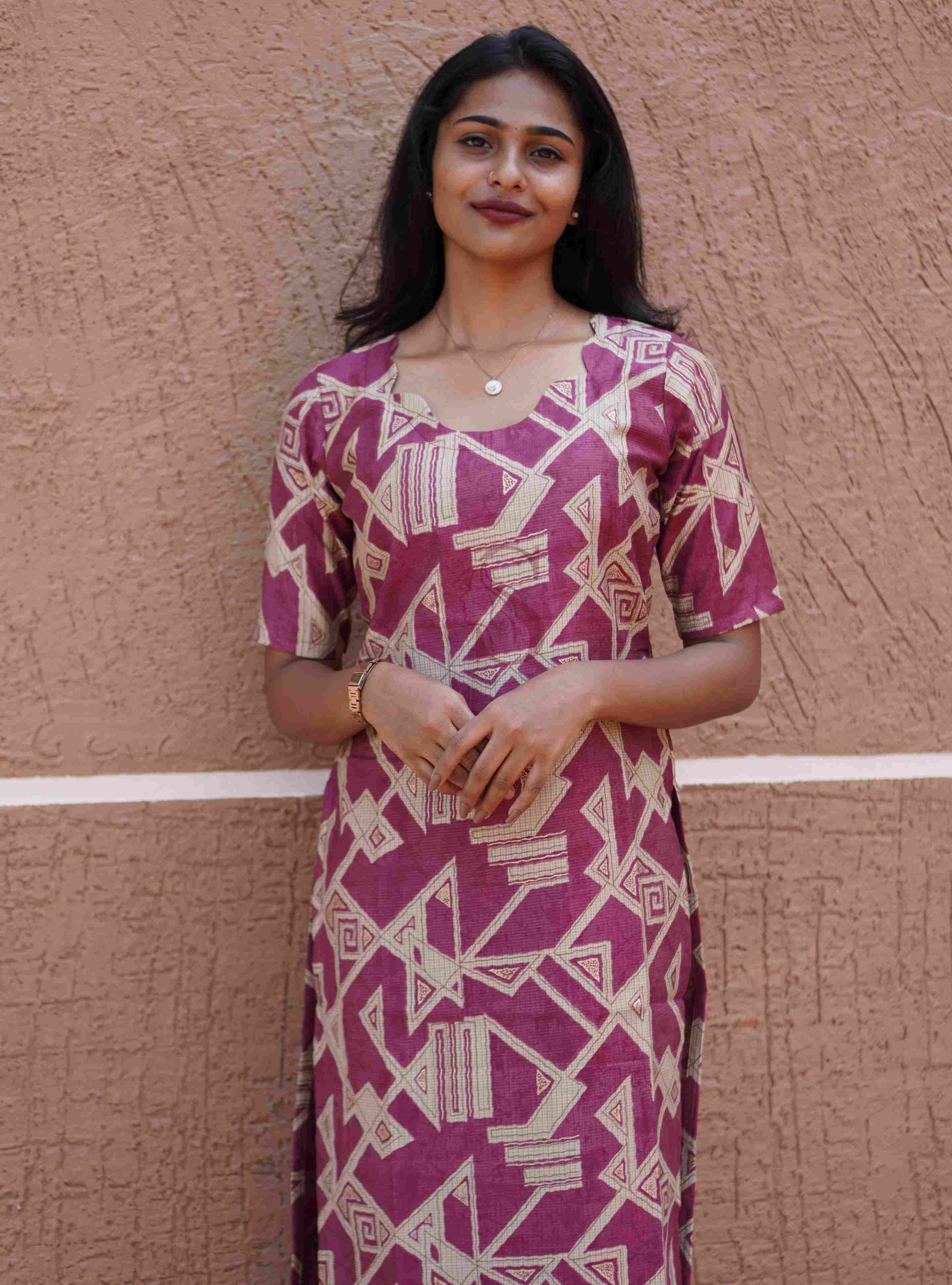 Berry Pink Geometric Printed Kurti