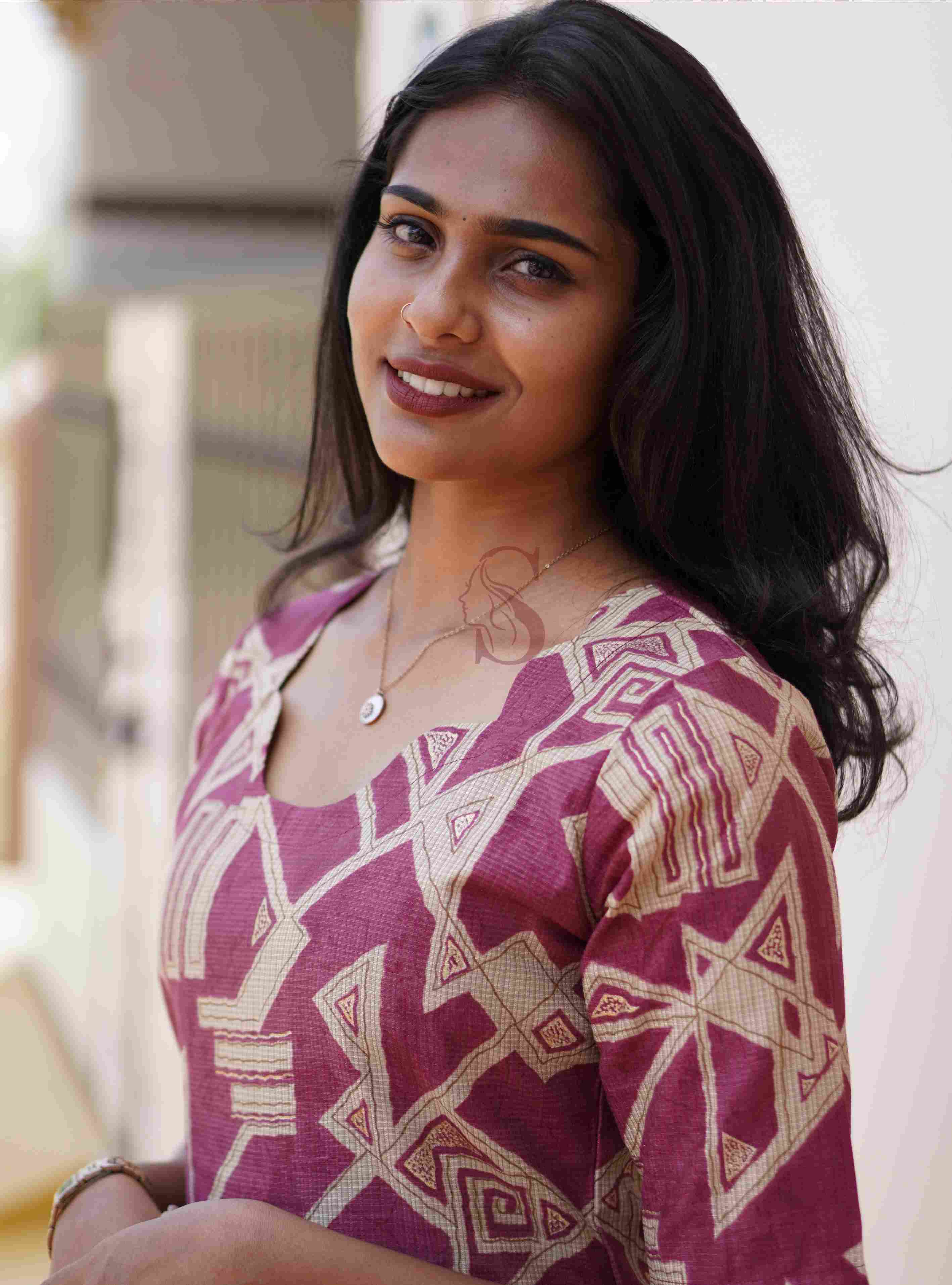 Berry Pink Geometric Printed Kurti