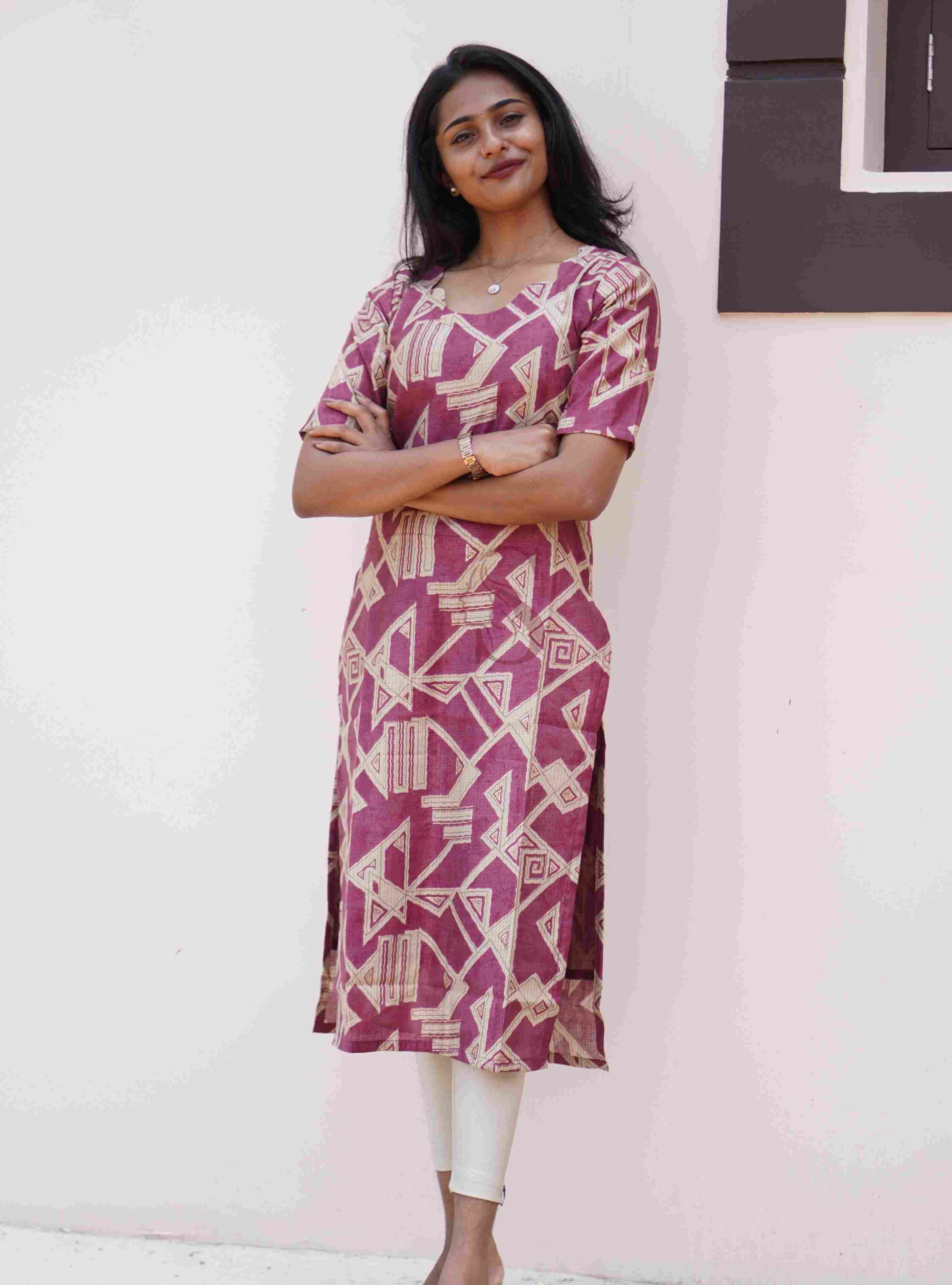Berry Pink Geometric Printed Kurti