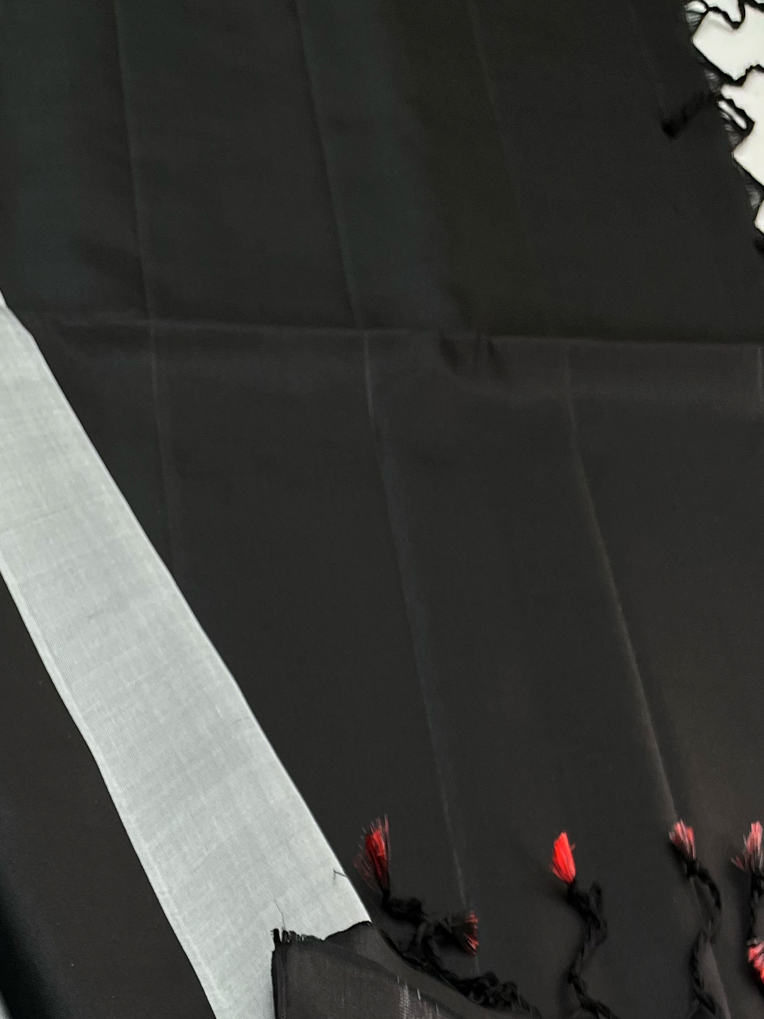 Black with Grey Strip soft silk saree