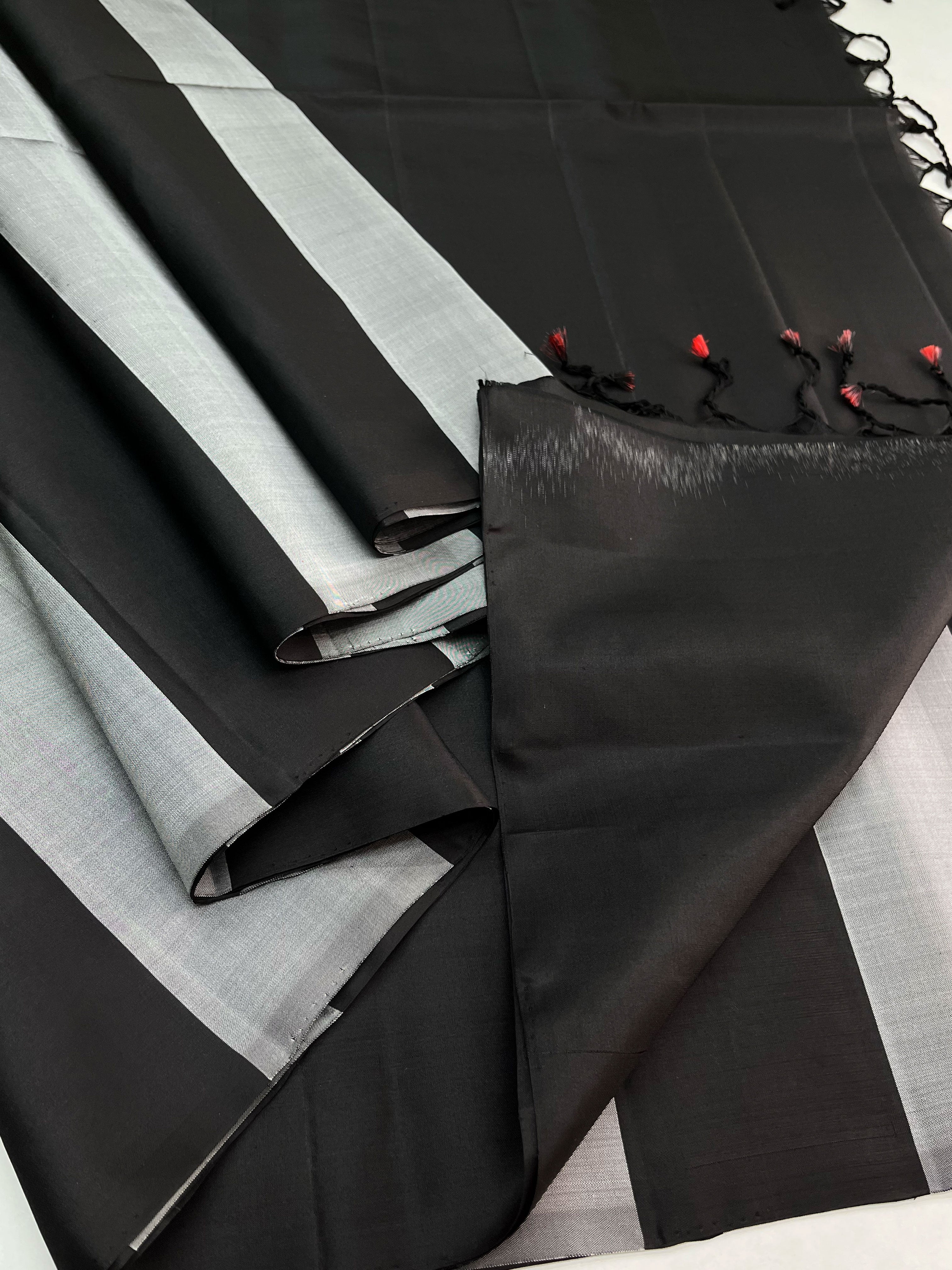 Black with Grey Strip soft silk saree