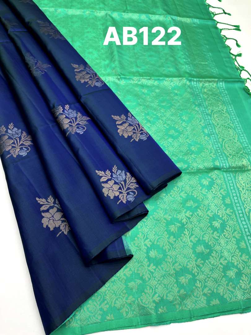Peacock Blue & Aqua Green - Soft Silk Saree