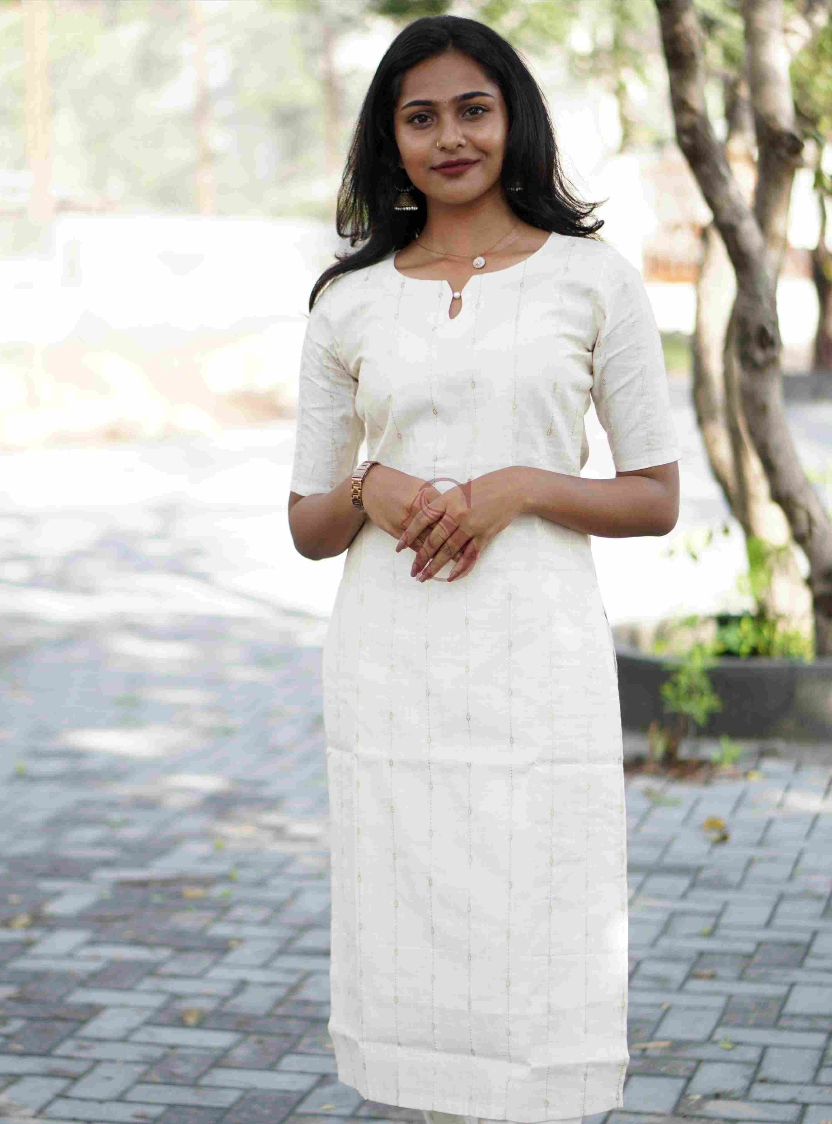 Silk Root - Half White Kurti Set
