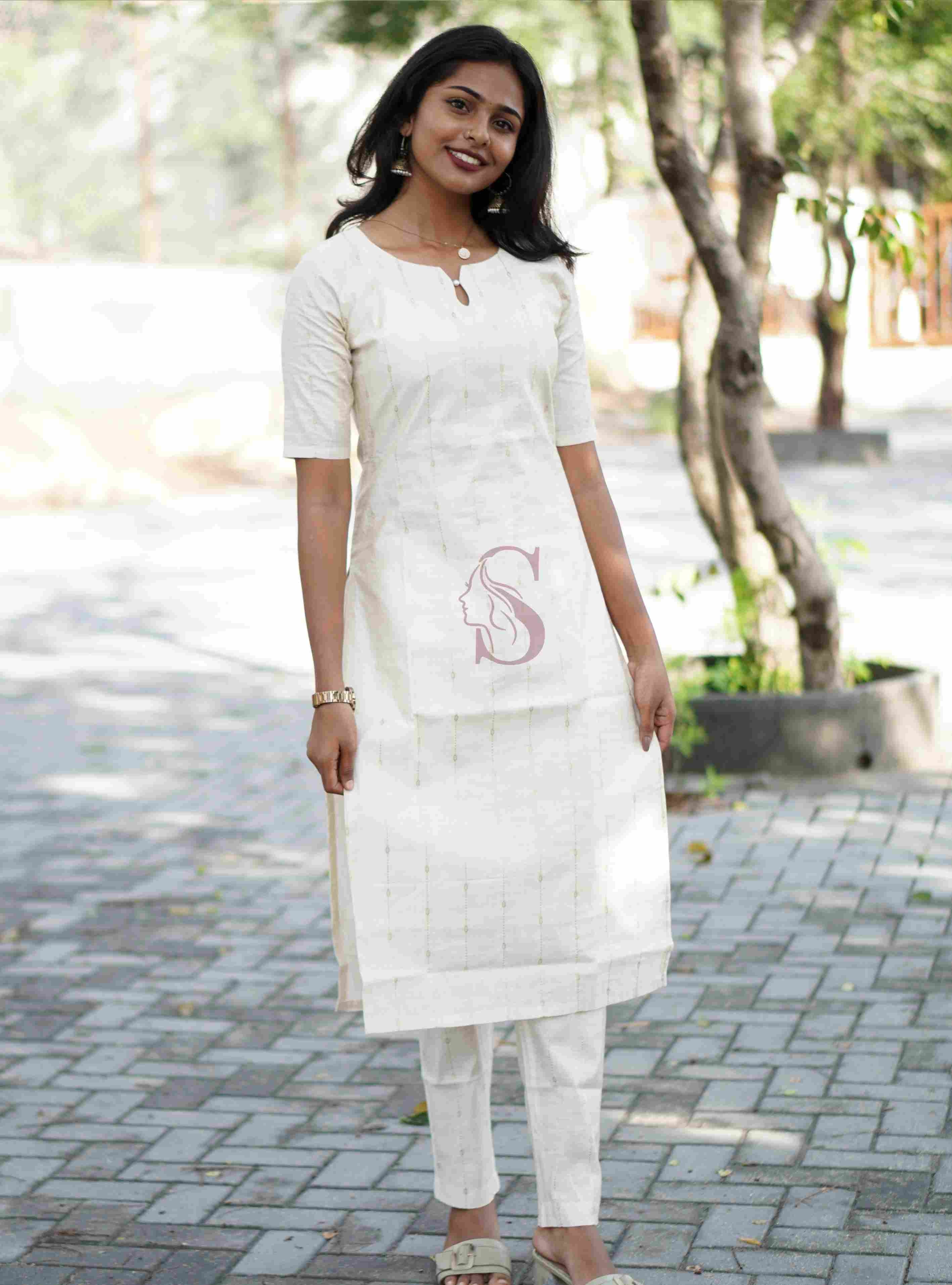 Silk Root - Half White Kurti Set