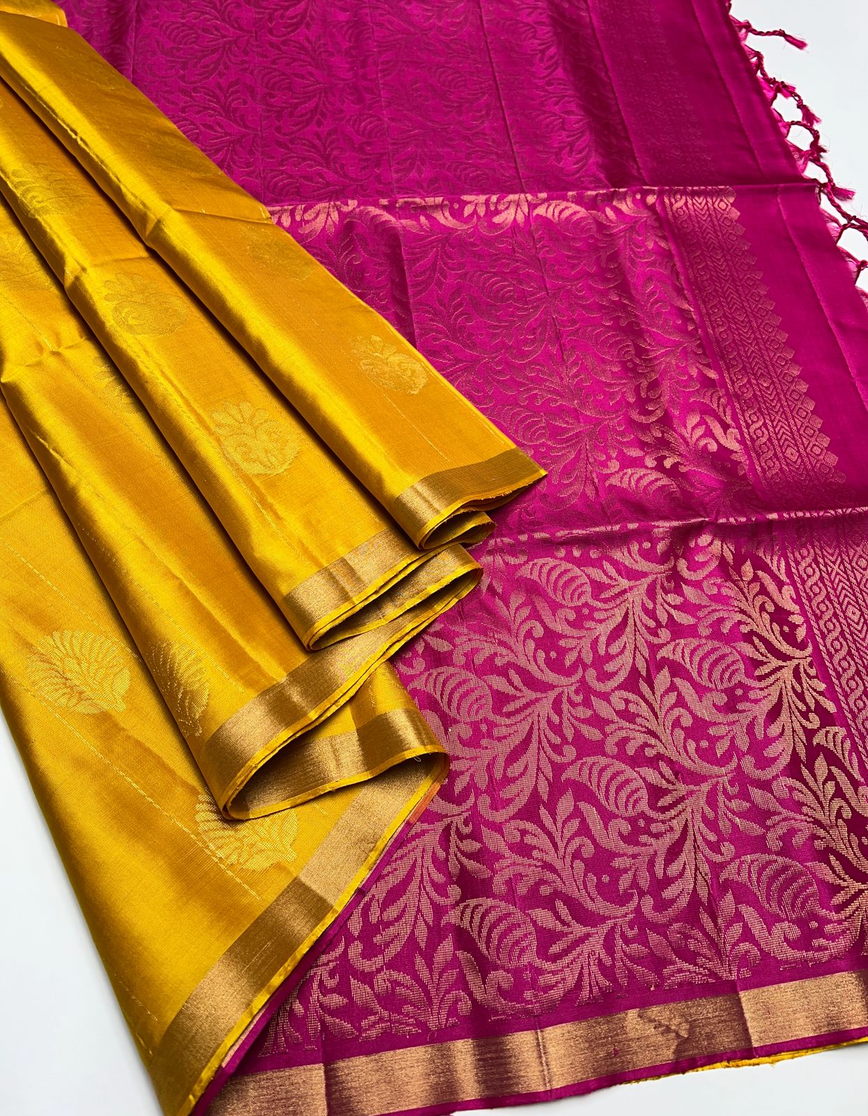 Mustard Yellow & Pink - Soft Silk Saree